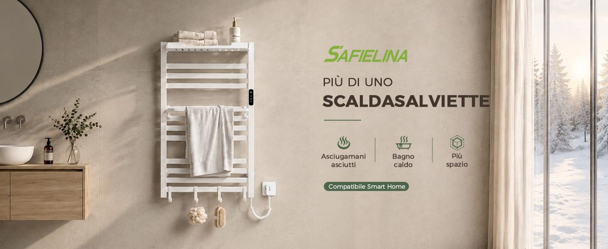 S'AFIELINA Scaldasalviette elettrico bagno con ripiano 700 × 600 mm 233 W Blanco,Termoarredo elettrico bagno WiFi con app