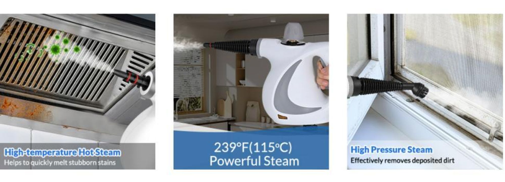 Dampfreiniger, 1300W Handdampfreiniger, tragbarer Dampfgarer, mit 12 Zubehörteilen, zum Entfernen von Schmutz und Fett, für Küchenmöbel, Badezimmer