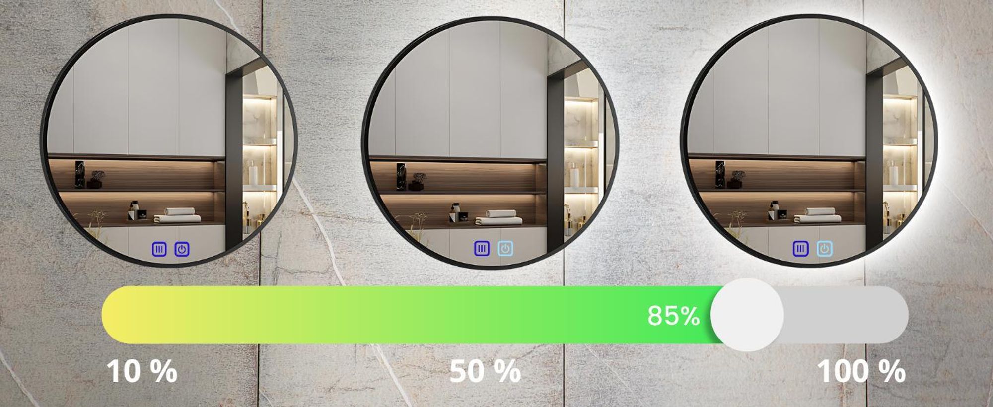 LED Badezimmerspiegel Rund 80 cm – Badspiegel mit LED Beleuchtung, Touch-Schalter, Anti-Beschlag, 3 Lichtfarben, Schwarzer Rahmen – SAVE HOME