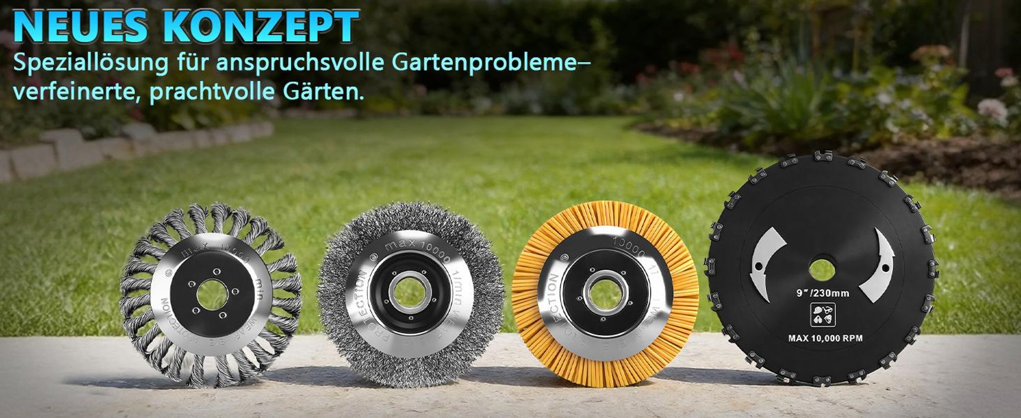 Rasentrimmer Zubehör -⌀150mm Unkrautbürste, ⌀230mm Kreissägeblatt, Bohrung 25,4mm Drahtbürste Stahlbürste Wildkrautbürste für Freischneider Motorsense
