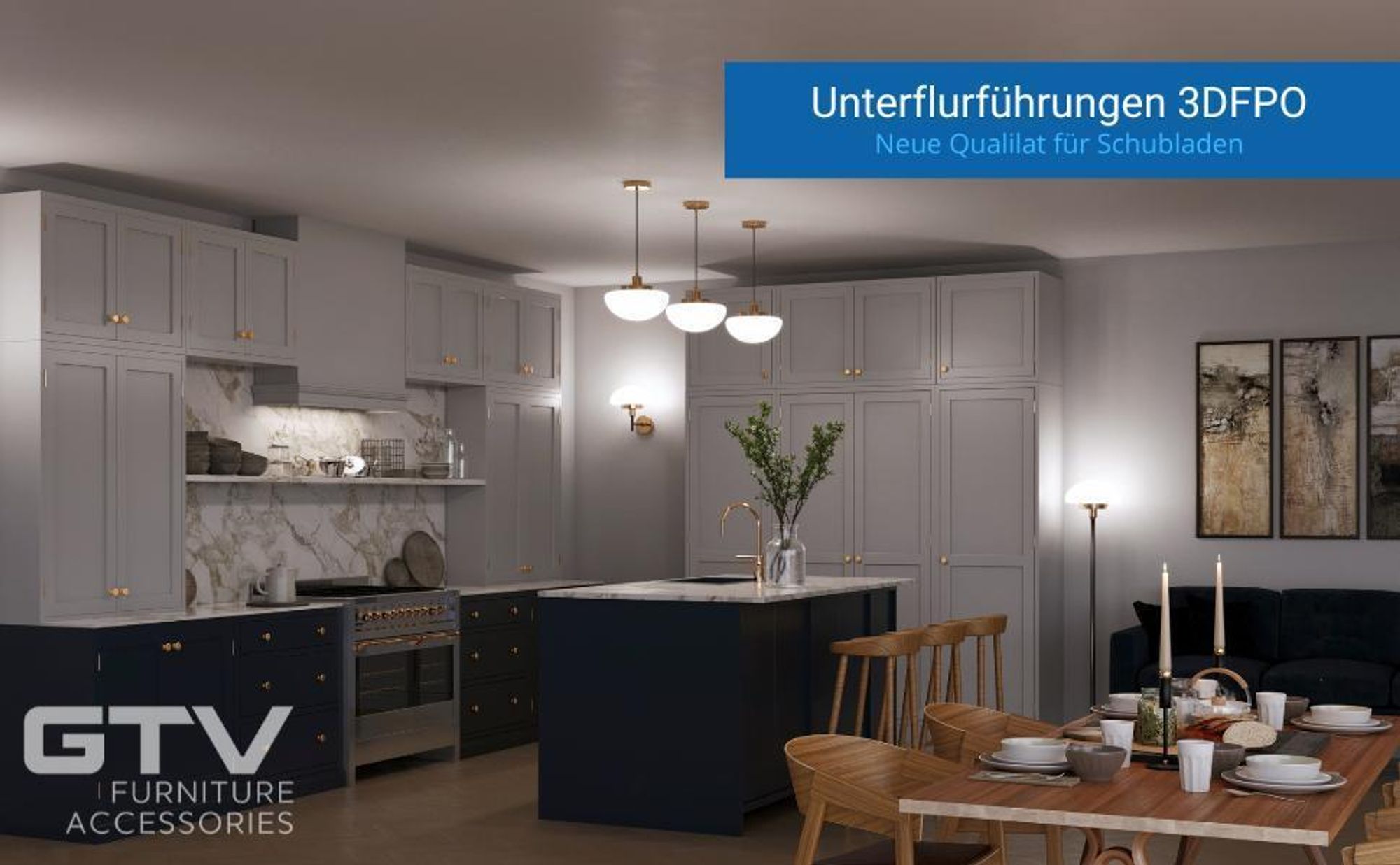 GTV - Unterflurführungen 3DFPO | Führung für die untere Montage | Regulierung 3D | Vollauszug | Öffnungssynchronisierung | Belastung bis zu 35 kg | L=300 mm