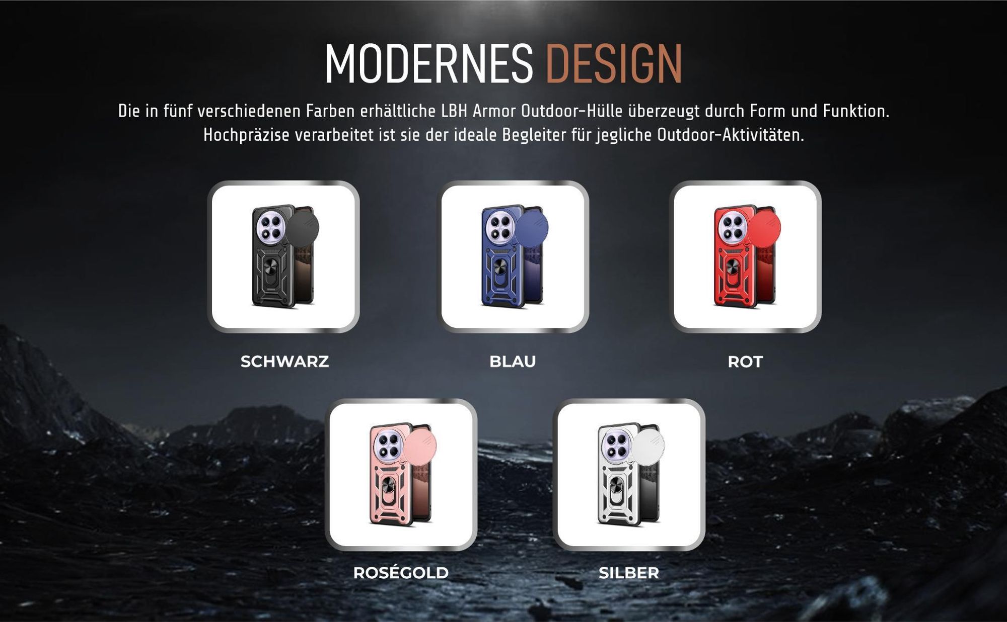 Armorhüllen in Schwarz, Blau, Rot, Rosegold und Silber für Xiaomi Redmi Note 14 Pro 5G