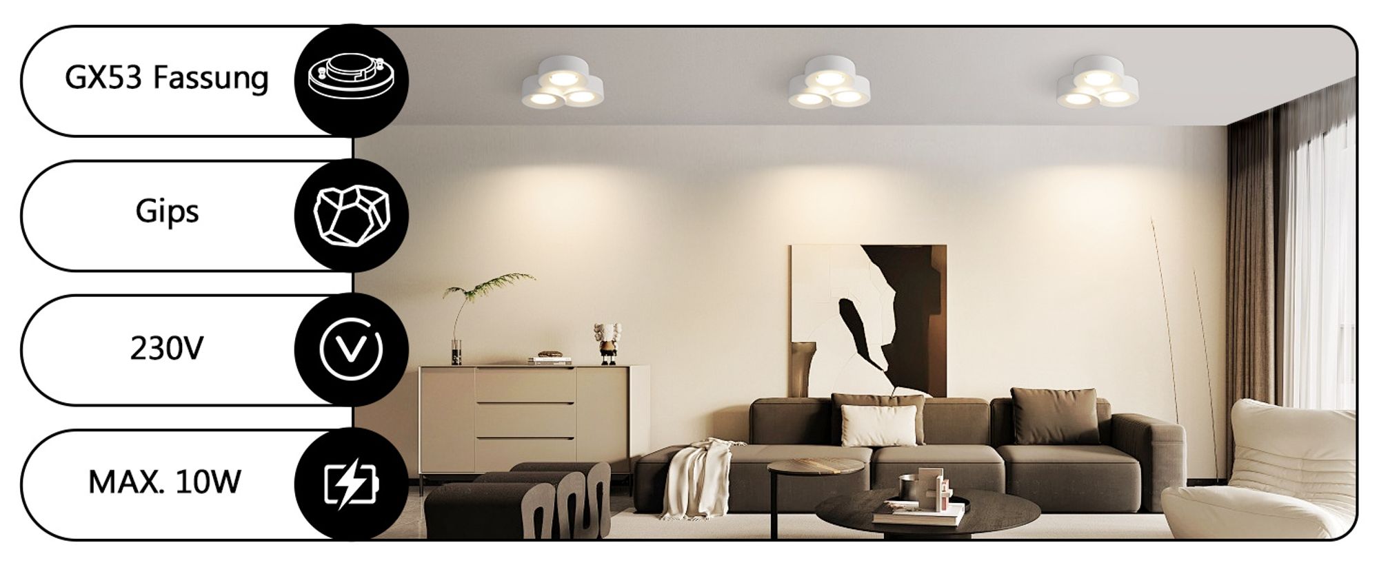 ZMH Deckenleuchte Aufputz Aufbauspot weiß Aufbaustrahler rund Deckenlampe Flur Modern Deckenspots 3 flammig GX53 Max.10W Deckenstrahler Aufbauleuchte für Küche Esszimmer Ohne Leuchtmittel