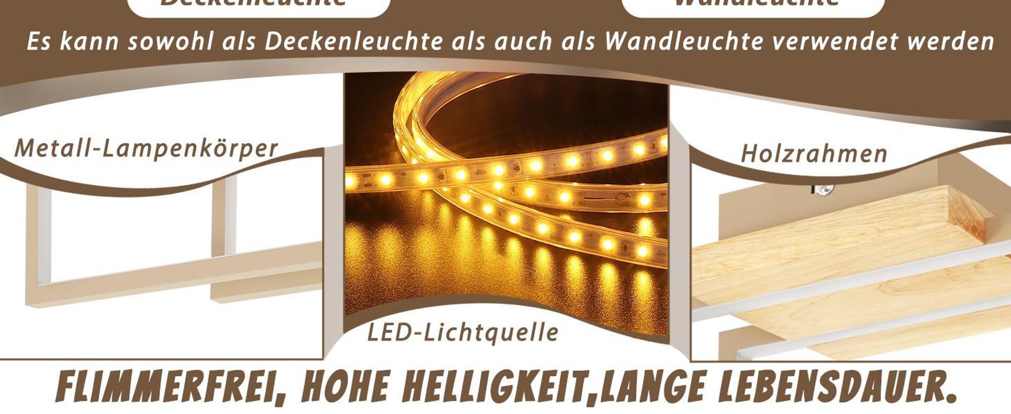 ZMH Lampa sufitowa LED Drewniana lampa sufitowa 24 W Lampa kuchenna Lampa do salonu Lampa ścienna Korytarz Prostokątna do kuchni Salonu Schodów Lampa Ciepła biel 3000 K 48 cm