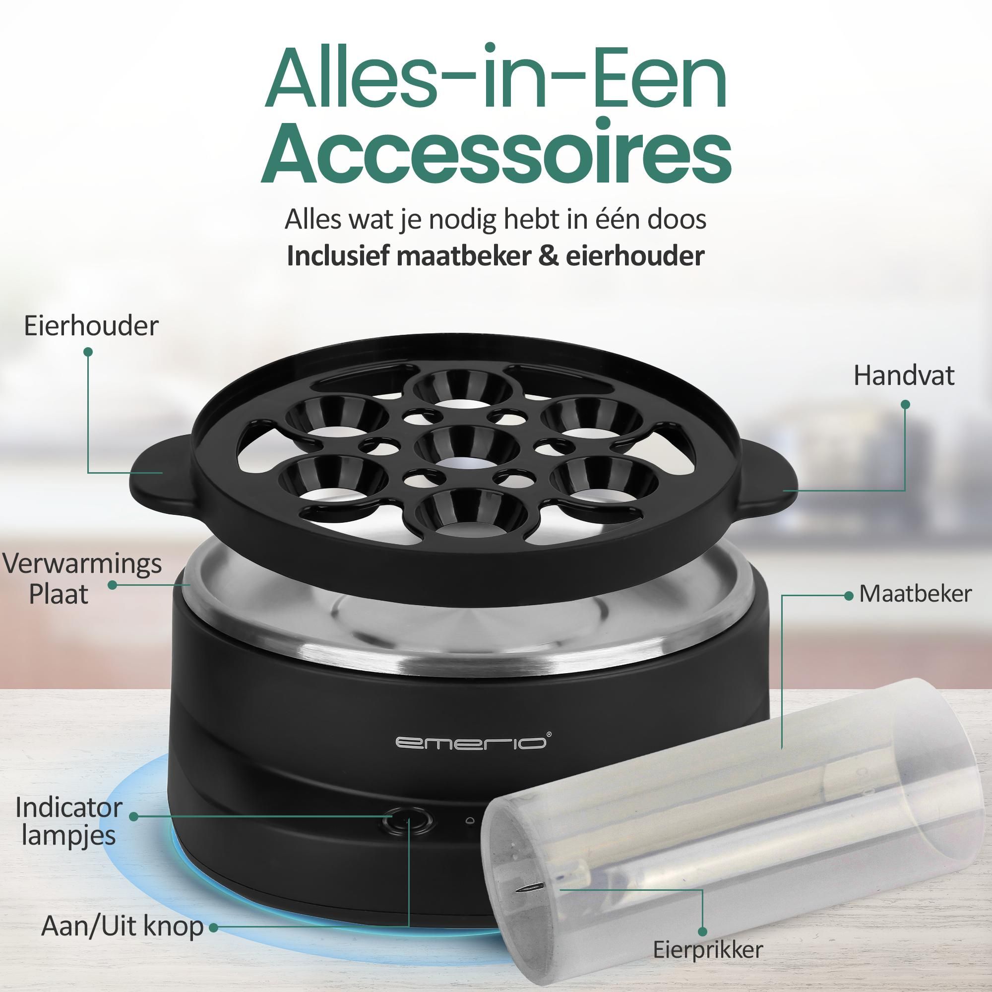 Emerio Eierkoker EB-131811.1 – 7 Eieren – 350 W – Meertalige Spraakfunctie – Automatische Uitschakeling – Zwart
