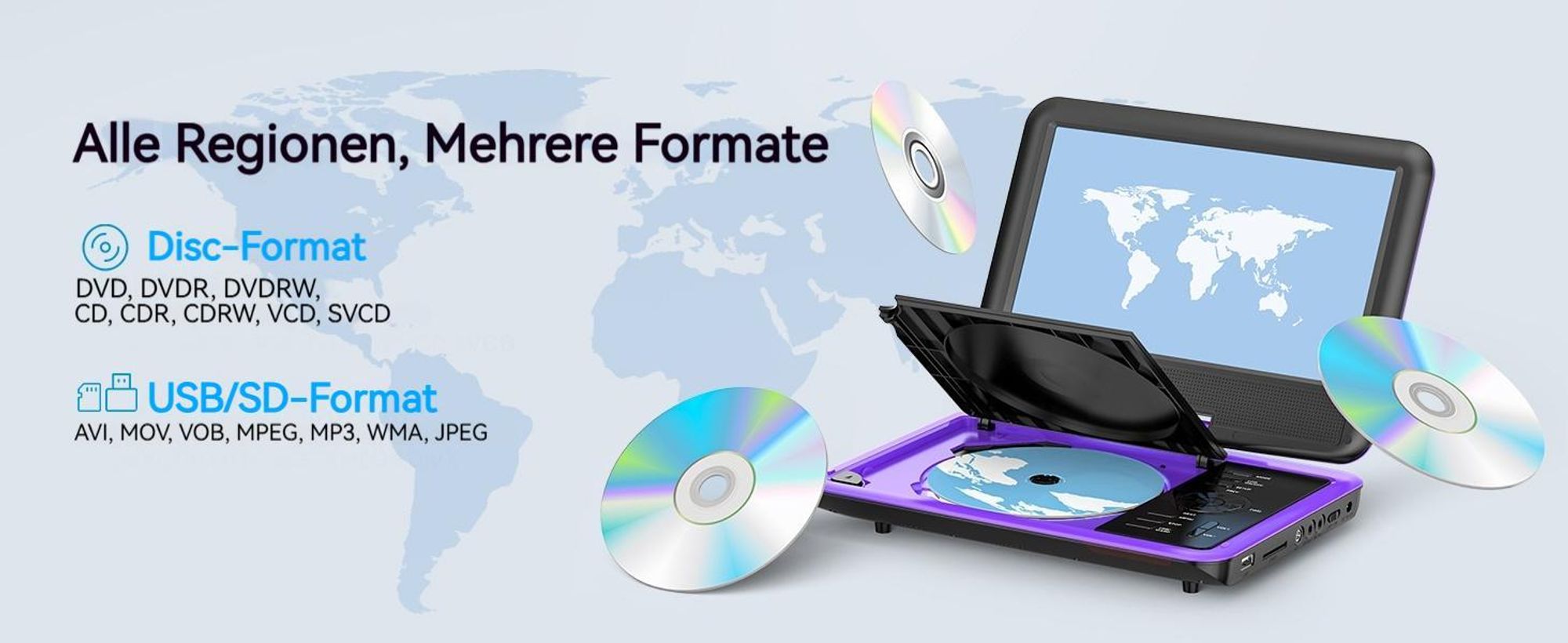 11,5" Tragbarer DVD-Player mit 9,5" HD-Schwenkbildschirm ideal fürs Auto Memory-Playback-Funktion und 4-6 Stunden Akkulaufzeit Kein Blu-ray-Support