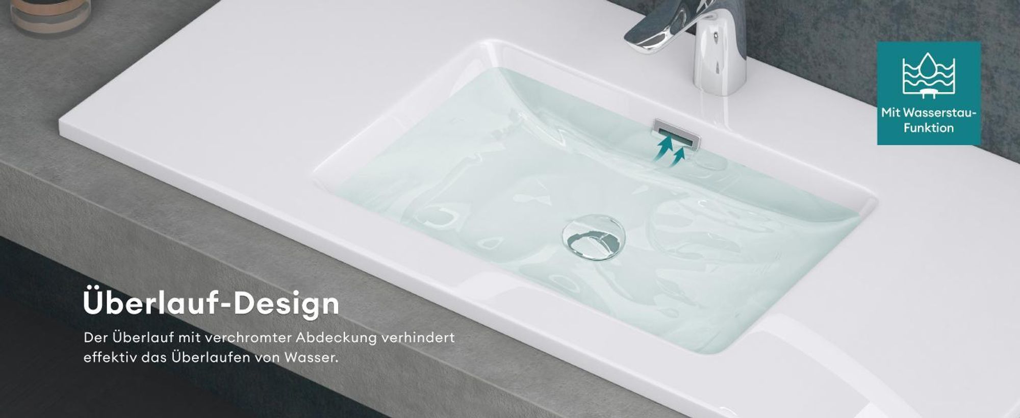 Mai & Mai Einbauwaschbecken, BTH: 90x48x12cm, Design Waschbecken aus Mineralguss in Weiß colossum02