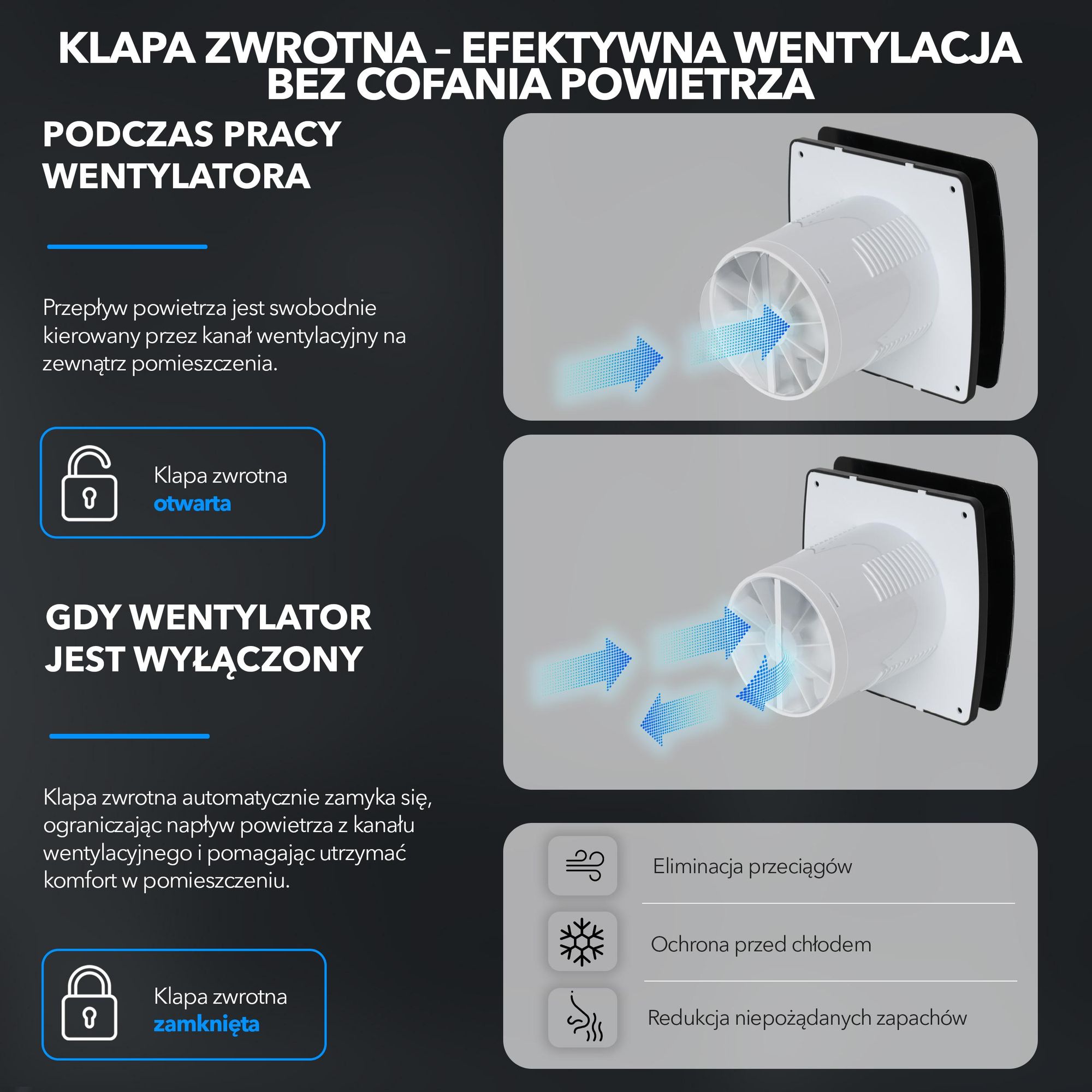 EBERG AXI 100 B Wentylator Łazienkowy 100 mm Klapa Zwrotna Czarny