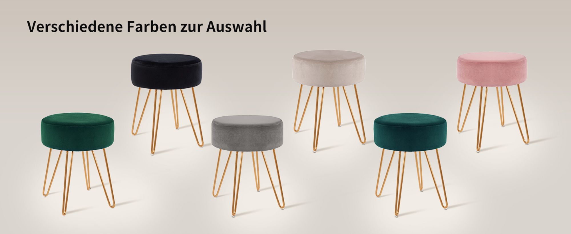Duhome Sitzhocker Rund Polsterhocker aus Samt Hocker Schminktisch mit Metallbeine, Khaki