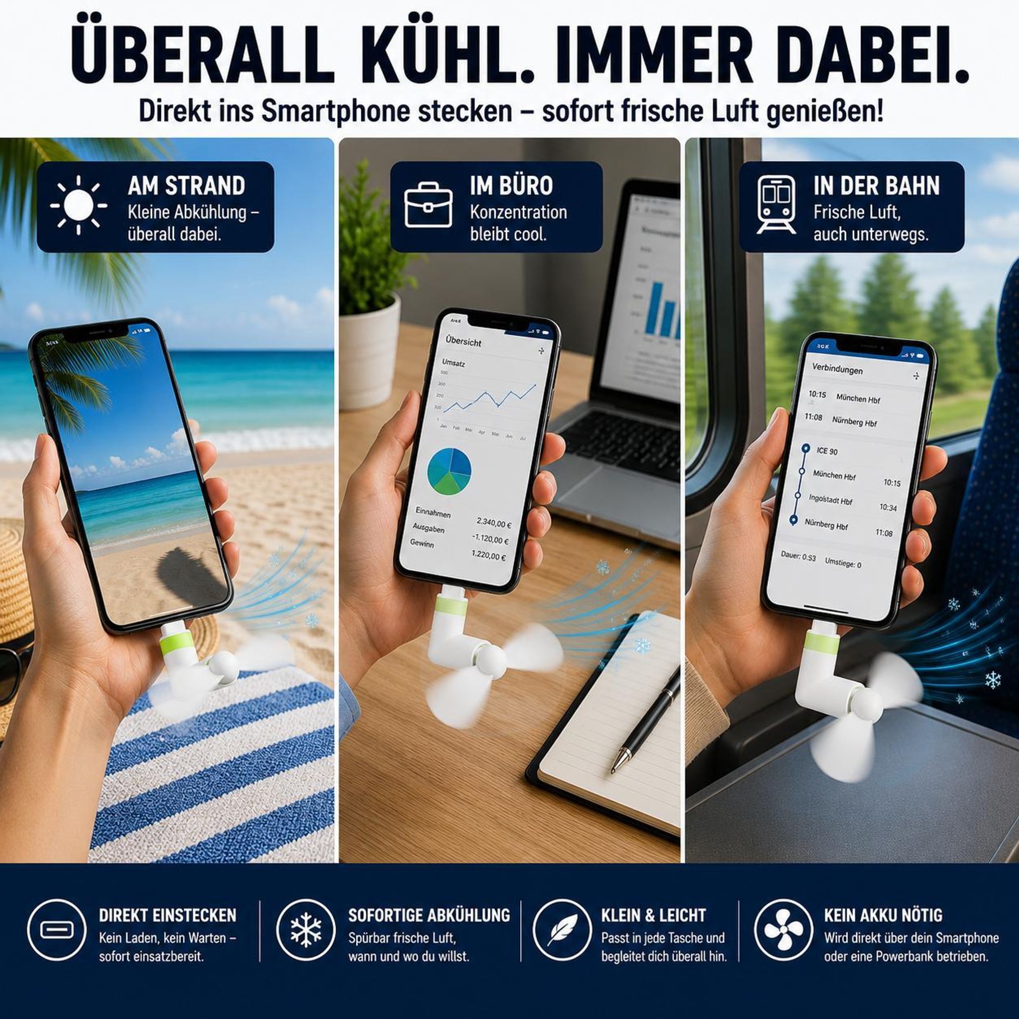 USB C Handy Ventilator für Apple IPhone 15 16 17 Pro Plus Pro Max E Air USB-C Mini Fan Reise Lüfter Kühler Weiß