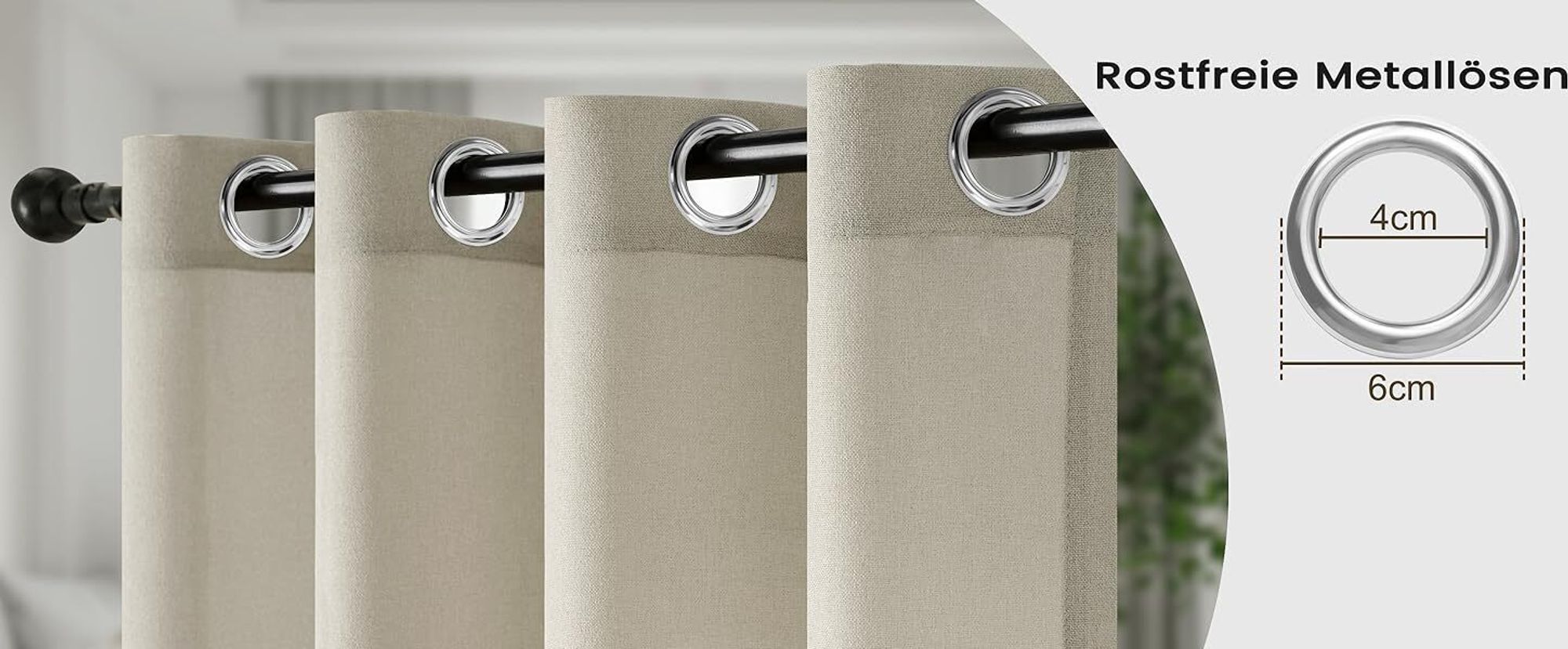 WOLTU Gardinen mit Ösen Leinenoptik Halbtransparent Voile Modern, 135x245cm Sand