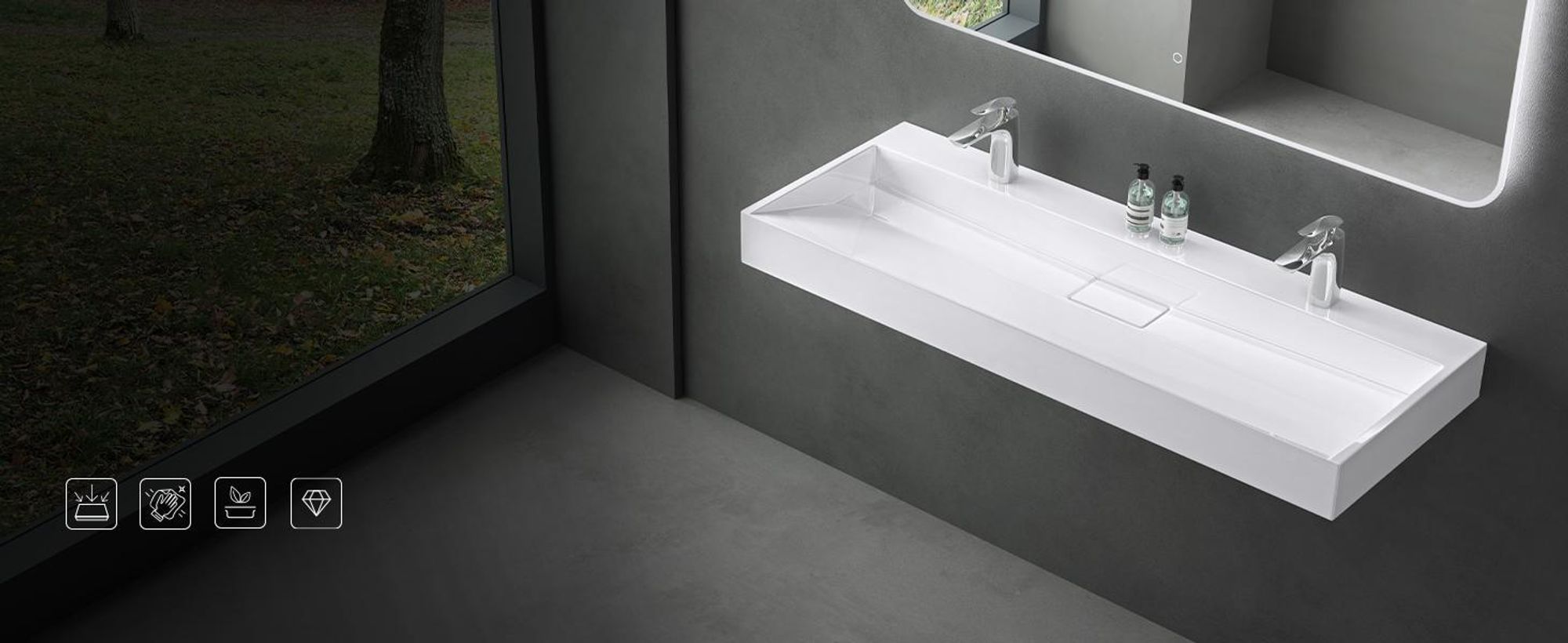 Mai & Mai Waschbecken Aufsatzwaschbecken matt Weiß Hänge-Waschtisch Rechteckig ohne Armaturenloch Breite: 100cm inkl. Ablaufgarnitur Col19
