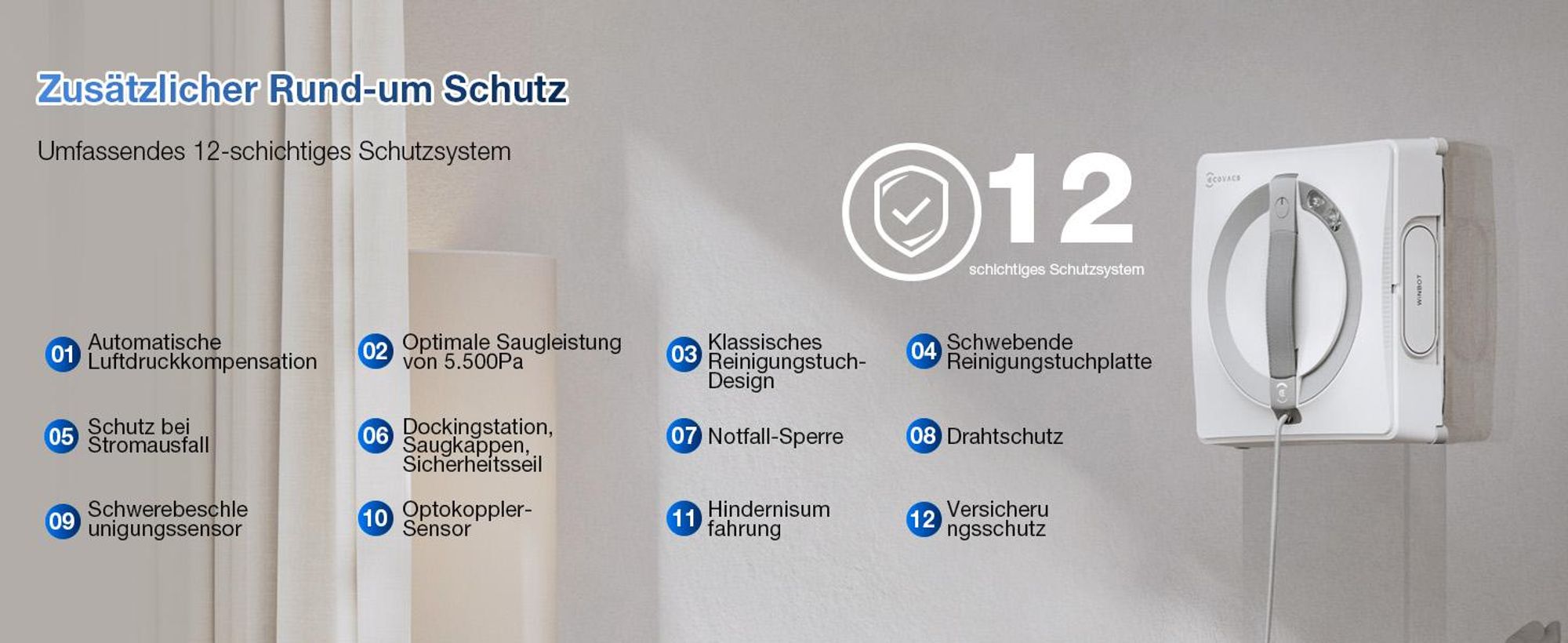 ECOVACS WINBOT ‎W2 PRO Omni Fensterputzroboter mit 6-in-1 Multifunktionsstation,Aufladen im Betrieb, 3-Düsen-Sprühkopf, 12-Stufen-Schutz