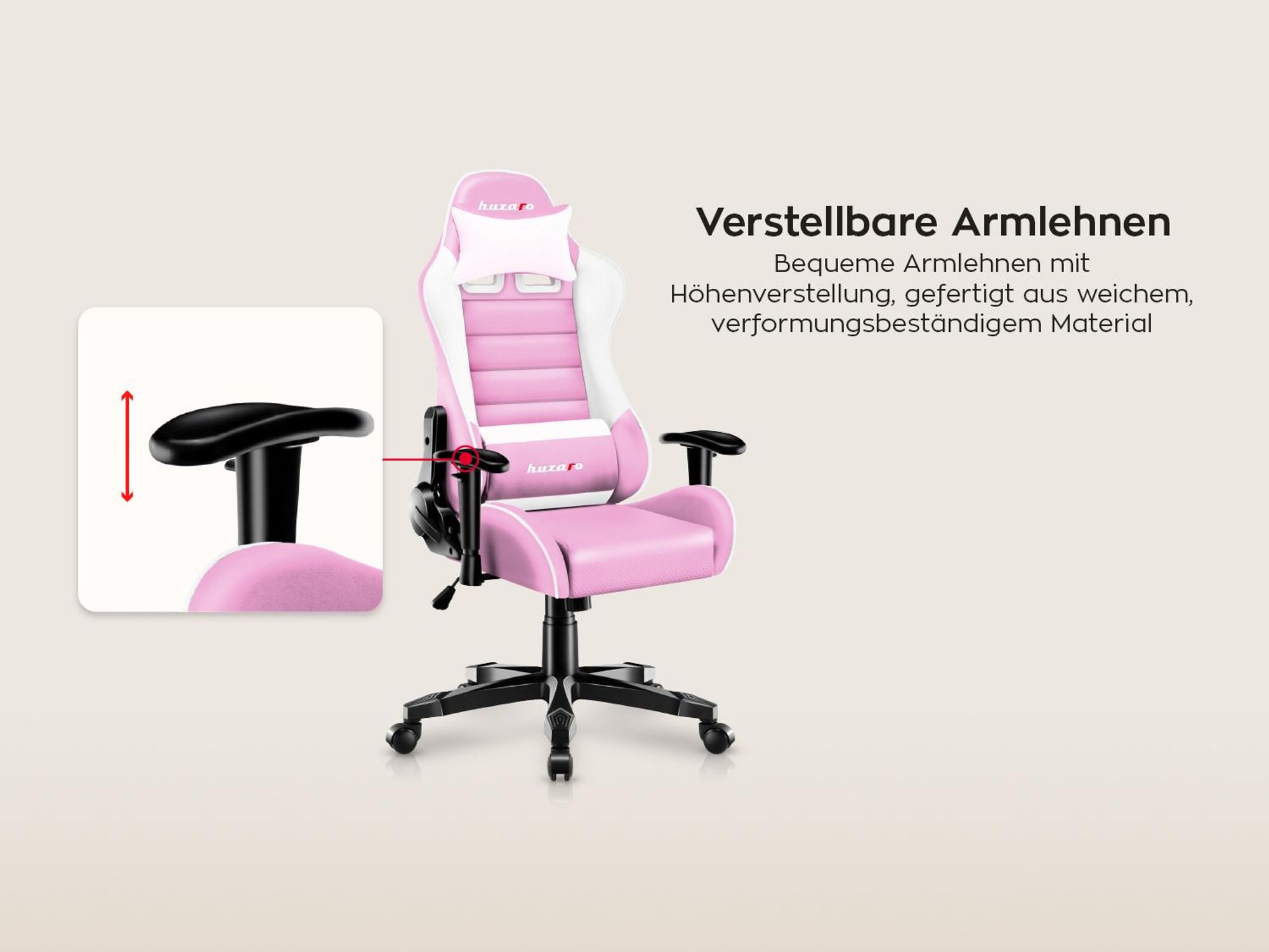 Huzaro Kinder Schreibtischstuhl Ranger 6.0 Gaming Stuhl Racing Sessel Bürostuhl Drehstuhl Gamer bis 130 kg Rosa