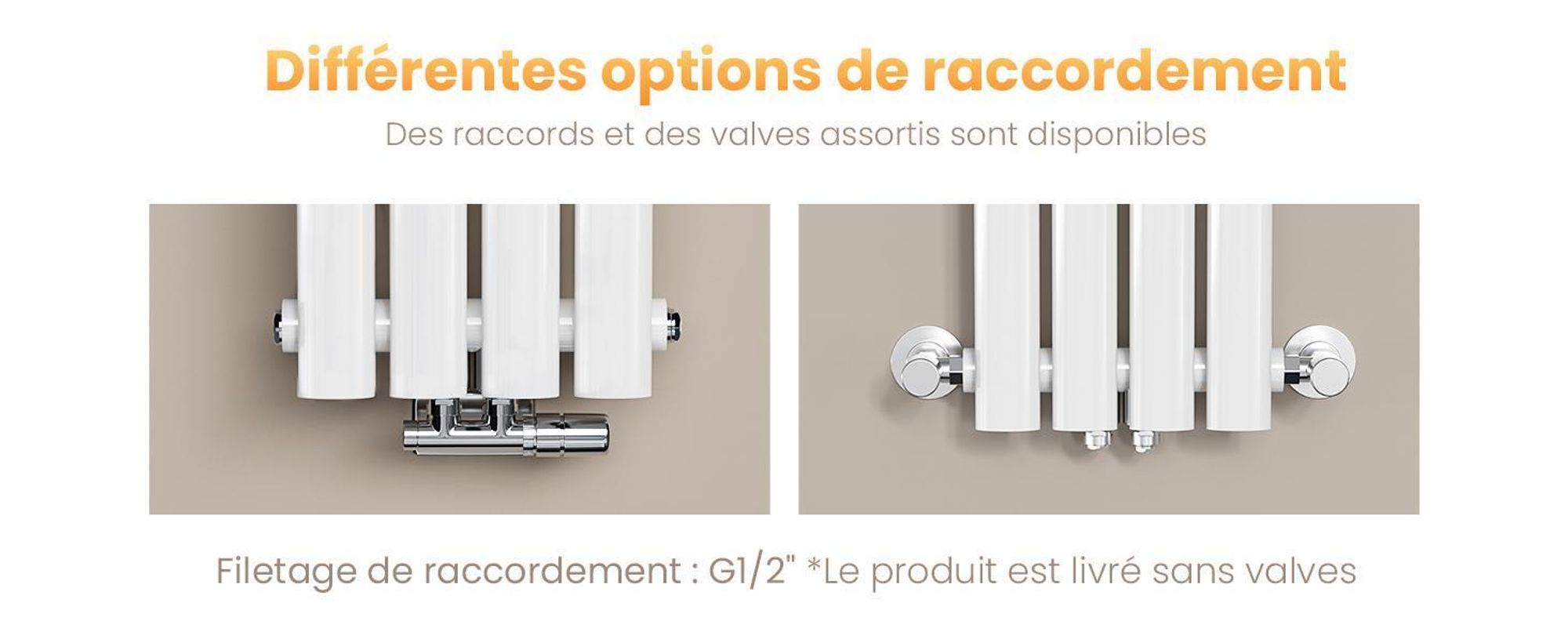 EMKE Radiateur tubulaire design pour eau chaude Raccordement central Vertical Ovale Monocouche 483 Watt 24cm x 180cm Blanc