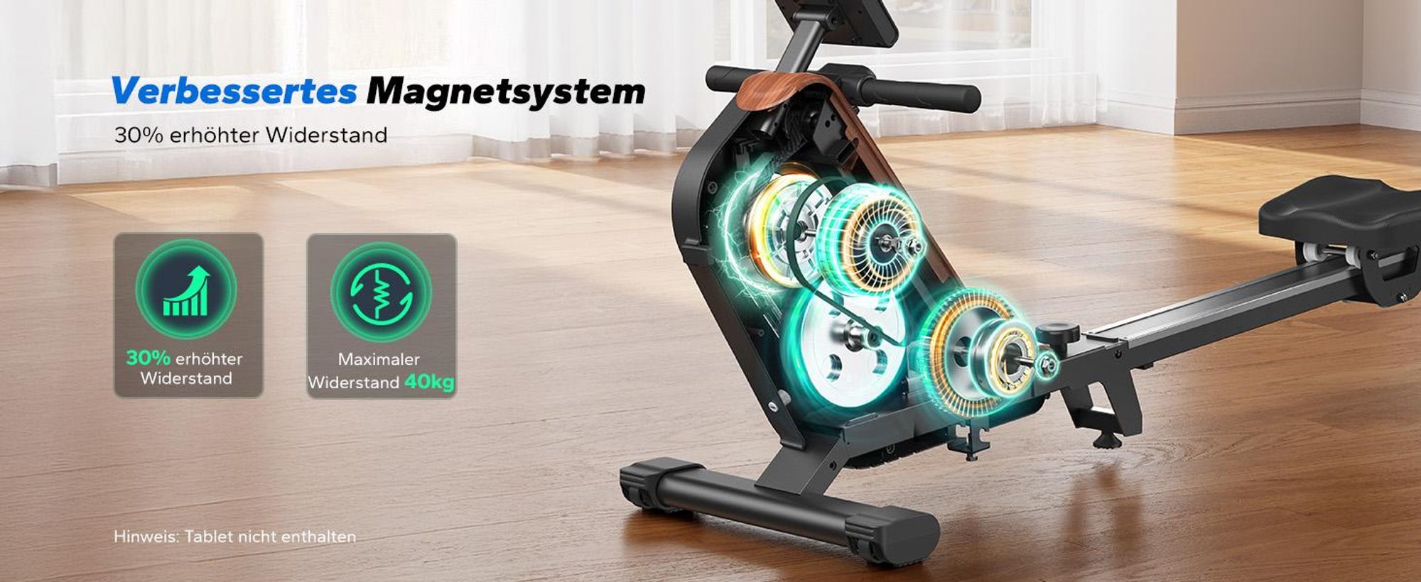 Rudergerät für Zuhause, leises Fitnessgerät mit 16 Widerstandsstufen, magnetischer Widerstand, einfache Montage, platzsparend, bis 158 kg