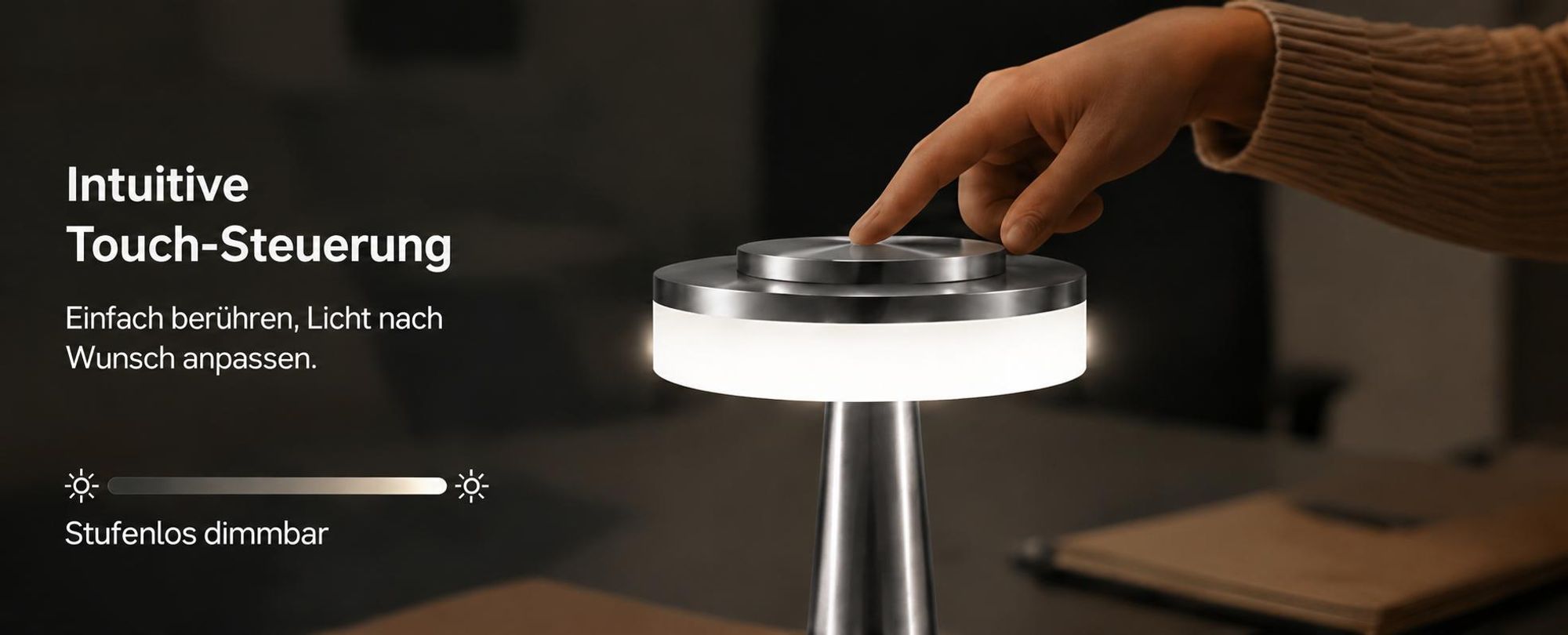 2X LED Schreibtischlampe,Touch Steuerung Augenschutz Leselampe,Kabellos Dimmbar Tischleuchte,dreifarbige Lampe,Nachttischlampe,Nachtlicht,Silber