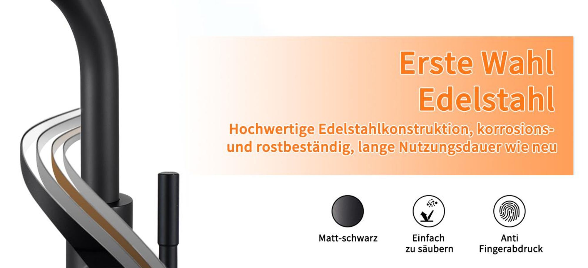 Homelody Küchenarmaturen Schwarz Wasserhahn Küche 360° Drehbar Hochdruck Wasserhahn Spültischarmatur Mischbatterie Küche mit 2 Schlauch, Schwarz
