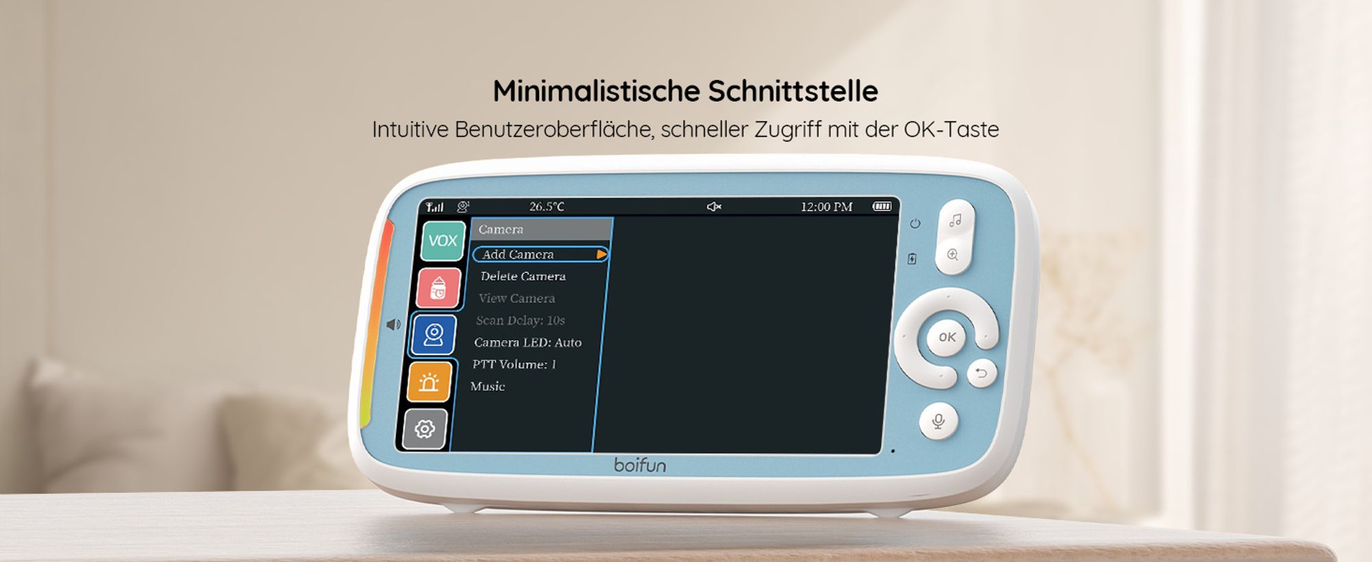 BOIFUN Babyphone mit Kamera ohne WLAN,Automatische Nachtsicht Babyfon , 5 Zoll 720P IPS Bildschirm VOX