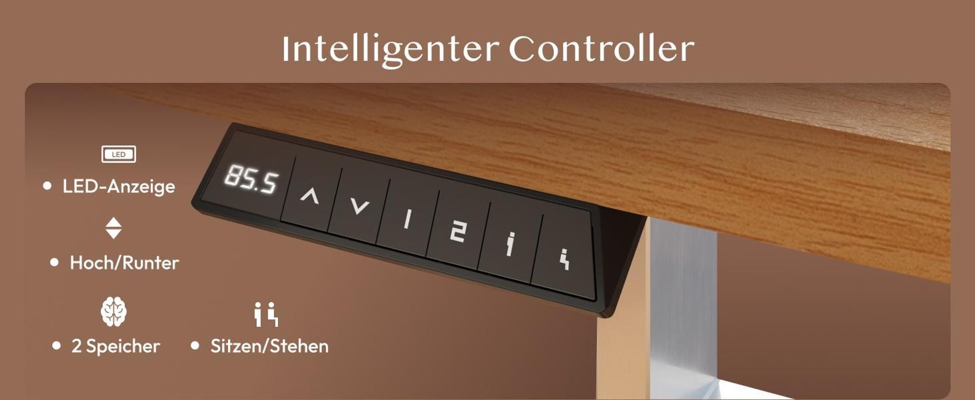 FLEXISPOT QE1 Höhenverstellbarer Schreibtisch 200x80cm, 4 Memory-Funktion, Antikollisionsschutz, 70kg Tragkraft, Haken, Kabelmanagement (Ahorn)