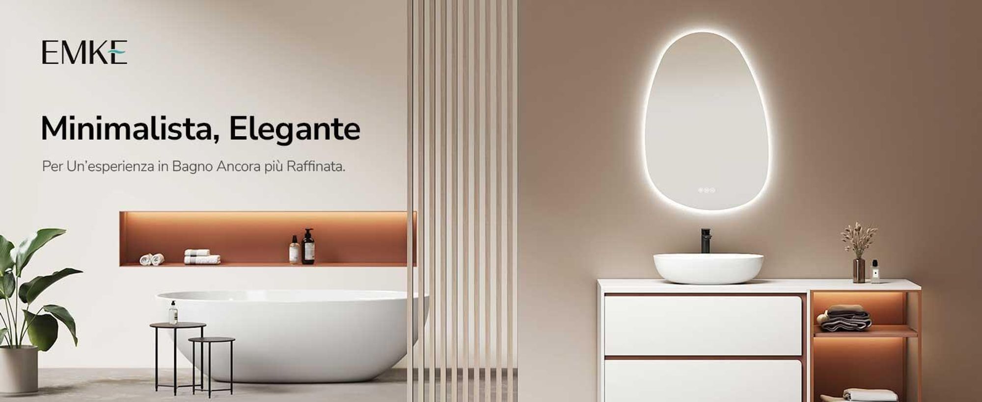EMKE Specchio Da Bagno A LED 120x60 Cm - Luce Calda/Fredda, Antiappannamento, Pulsante, IP44 - 4
