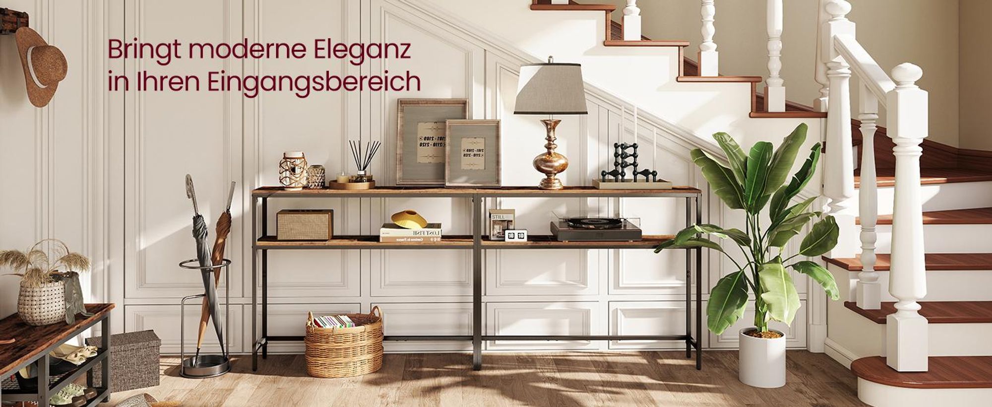 VASAGLE Konsolentisch, schmaler Sofatisch mit 2 Ablagen, 20 x 100 x 80 cm