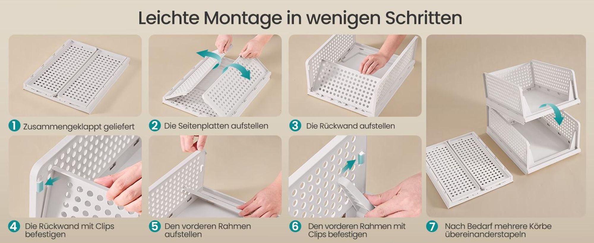 SONGMICS Schrank-Organizer klappbar, Kleiderschrank-Organizer stapelbar, ausziehbarer Korb 6er Set, Aufbewahrung und Organisation, Kunststoff