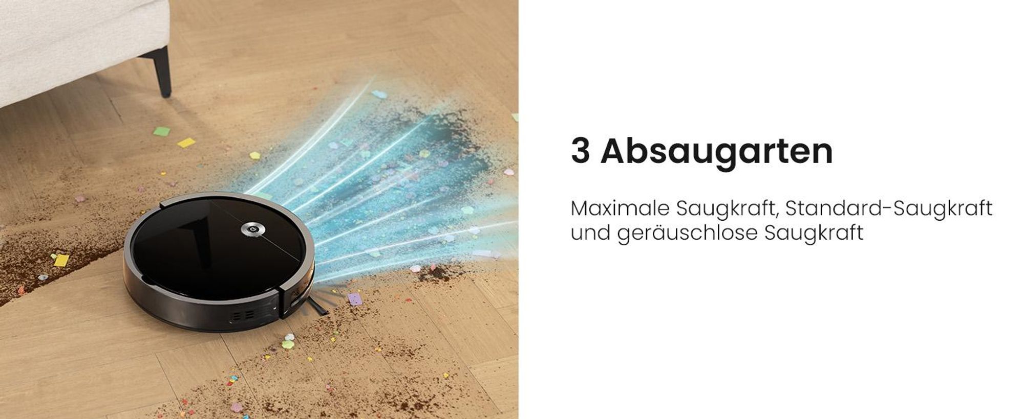 Vactidy W6 Roboterstaubsauger, Starke Saugkraft, 120 Min. Laufzeit, Schlank, Geräuscharm, Automatische Selbstaufladung, WLAN-/App-/Alexa-Steuerung