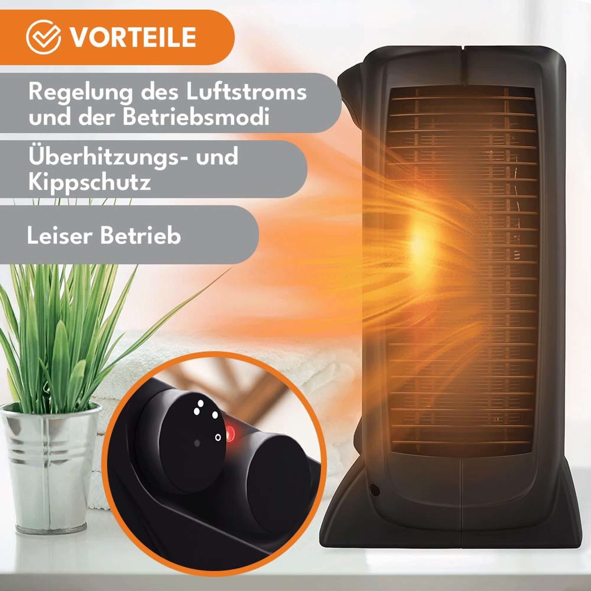 KRUMAD Heizlüfter 2000W – kompakter Elektroheizer 2 Heizstufen – leiser Schnellheizer für Zuhause, Büro & Schlafzimmer