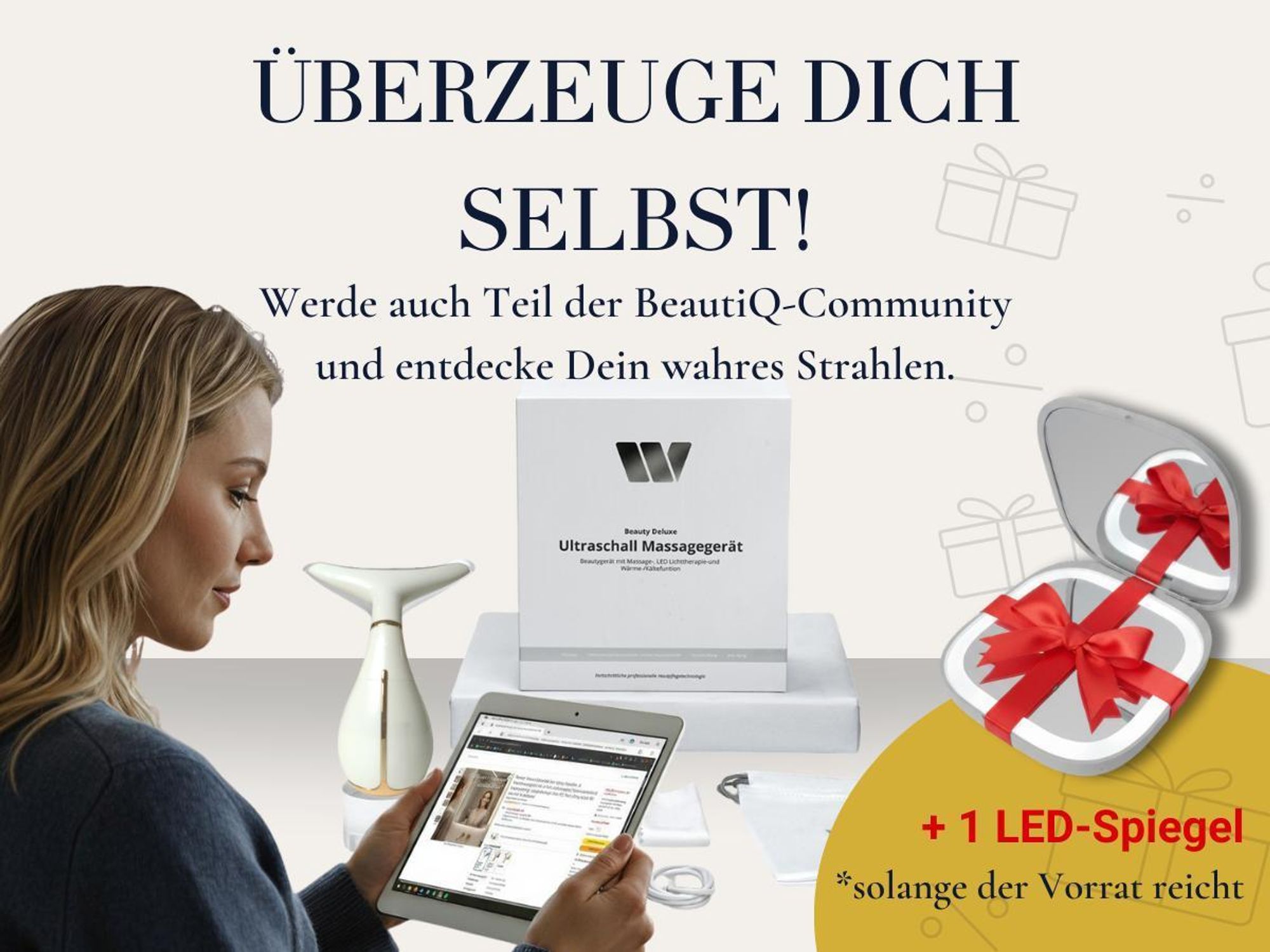 Beauty Deluxe Ultraschall Anti-Aging Gesichts- & Halsmassagegerät mit 3-fach Lichttherapie | Faltenreduktion & Hautstraffung, Lymphdrainage, Face Lift