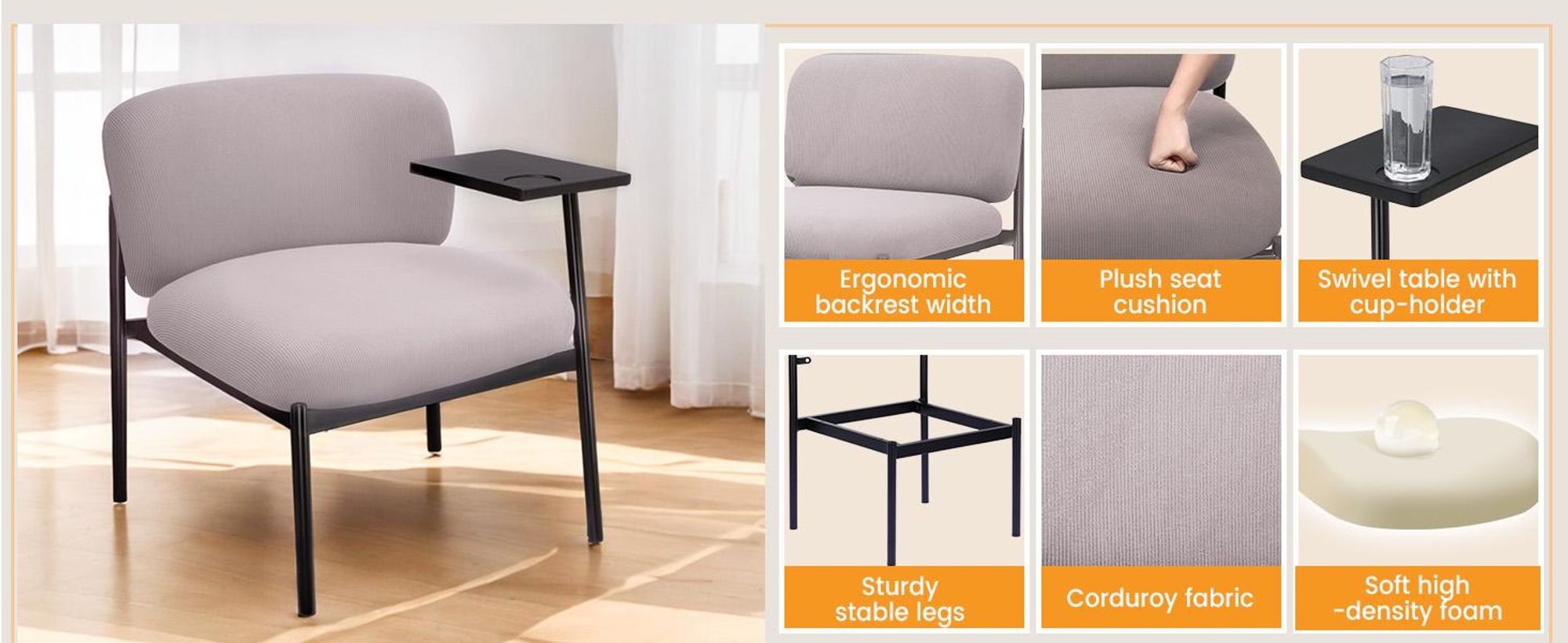COMHOMA poltrona lounge reclinabile poltrona wing chair moderna, poltrona imbottita con gambe in metallo, divano singolo per soggiorno/camera da letto/giardino, viola