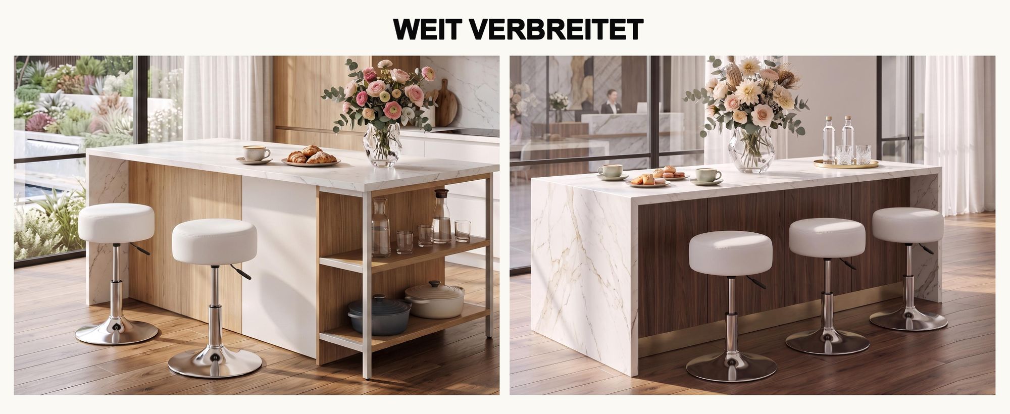 Duhome Drehhocker Schminkhocker Sitzhocker mit Polsterung Höhenverstellbar Drehbar aus Kunstleder, Weiß