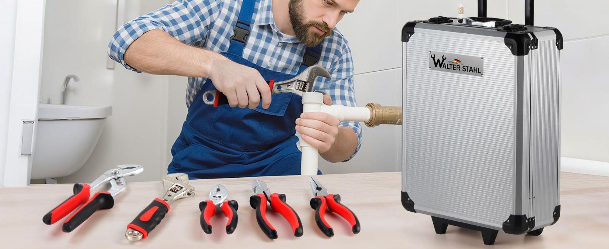 WALTER STAHL Werkzeugkoffer gefüllt 409 tlg | Werkzeugkasten | Aluminiumkoffer | Werkzeug Set | für Werkstatt und Haushalt