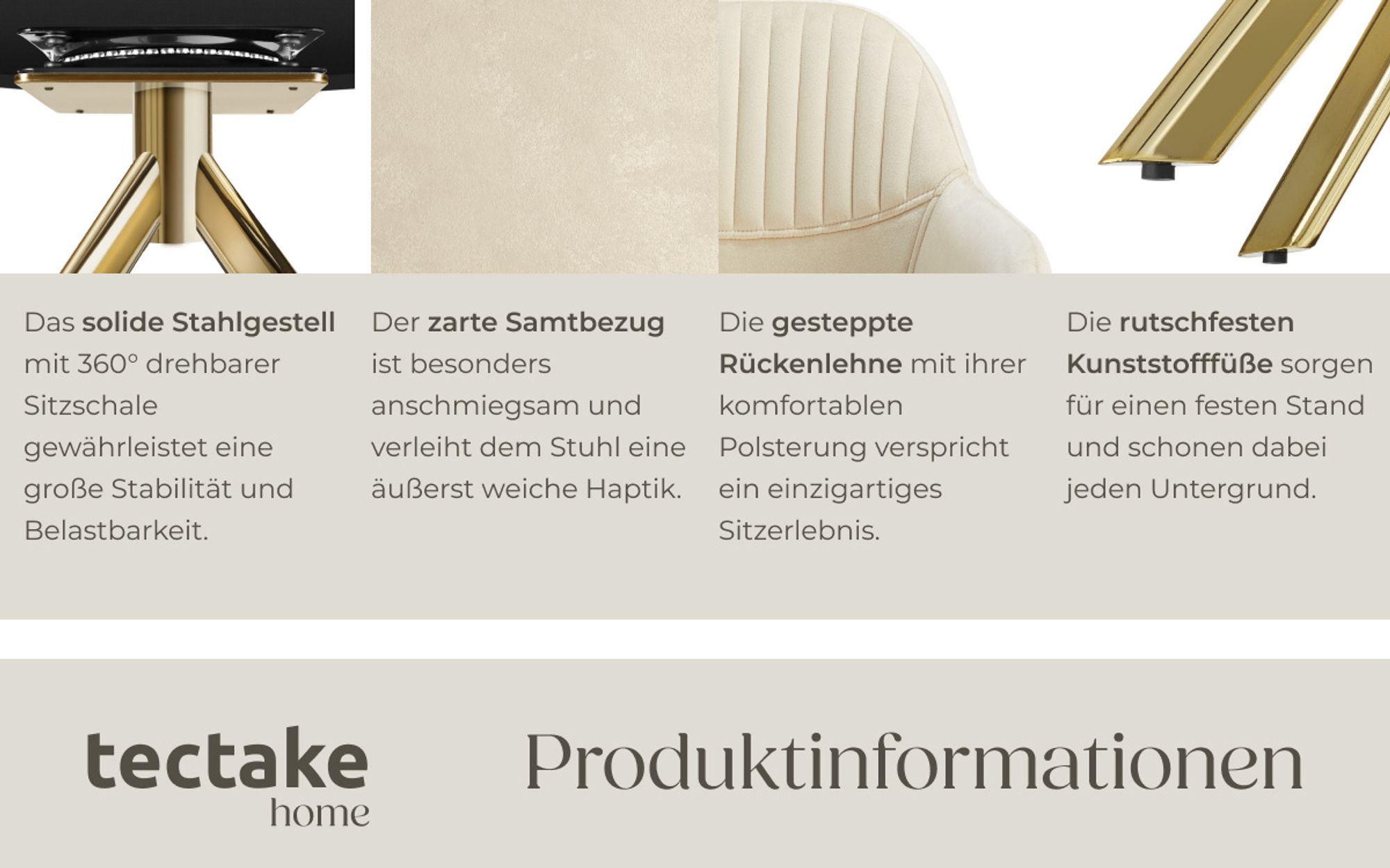 tectake® Samt-Drehstuhl Lona gepolstert 56 x 59 x 81 cm
