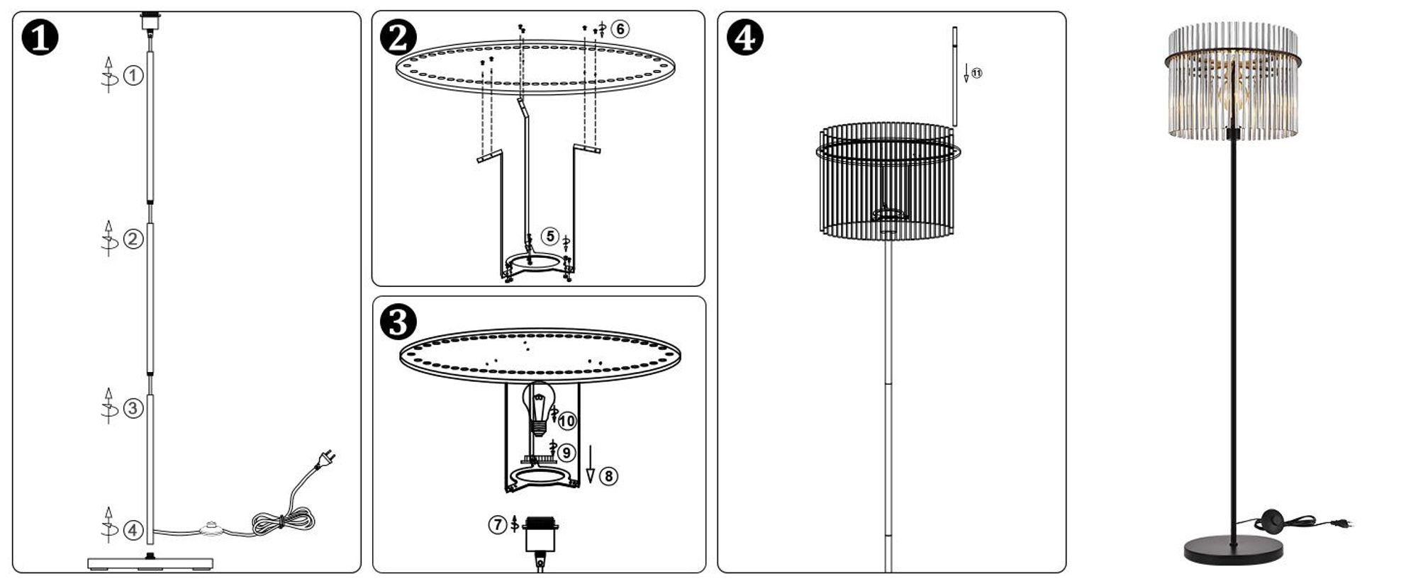 ZMH Stehlampe Schwarz Stehleuchte Glas Standleuchte Wohnzimmer E27 mit Fußtaster Leselampe Modern Wohnzimmerlampe Stehend für Büros(Ohne Leuchtmittel)