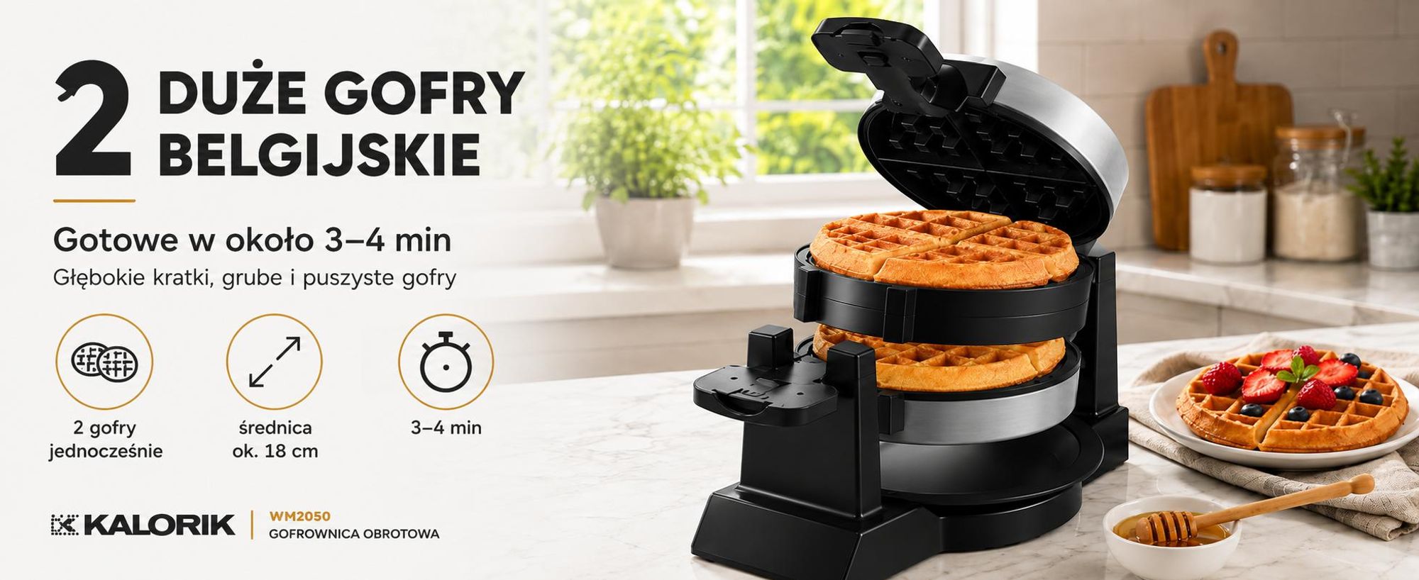 Gofrownica 1400W Obrotowa Podwójna Wm2050 2 Gofry Belgijskie 180° Mocna