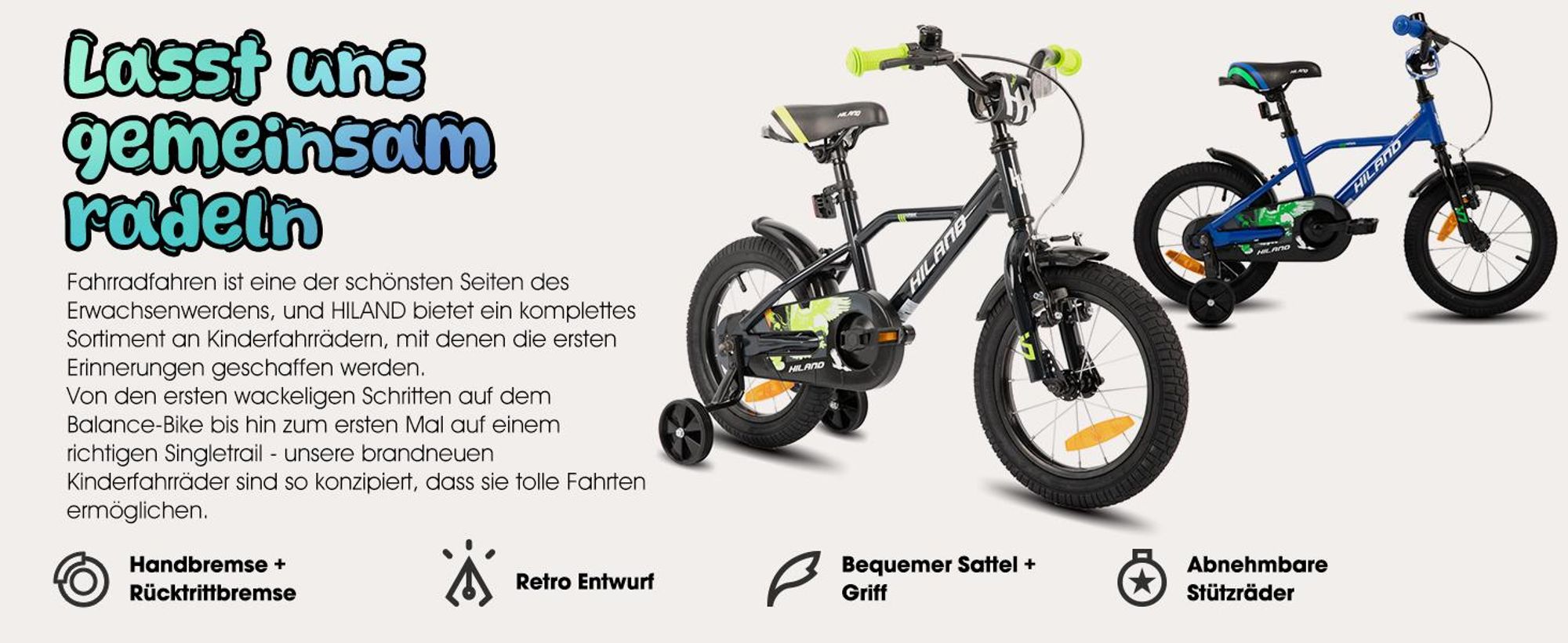 HILAND 12 Zoll Kinderfahrrad mit Stützrädern Handbremse Rücktrittbremse, für Jungen ab 2 3 4 5 Jahre, Blau