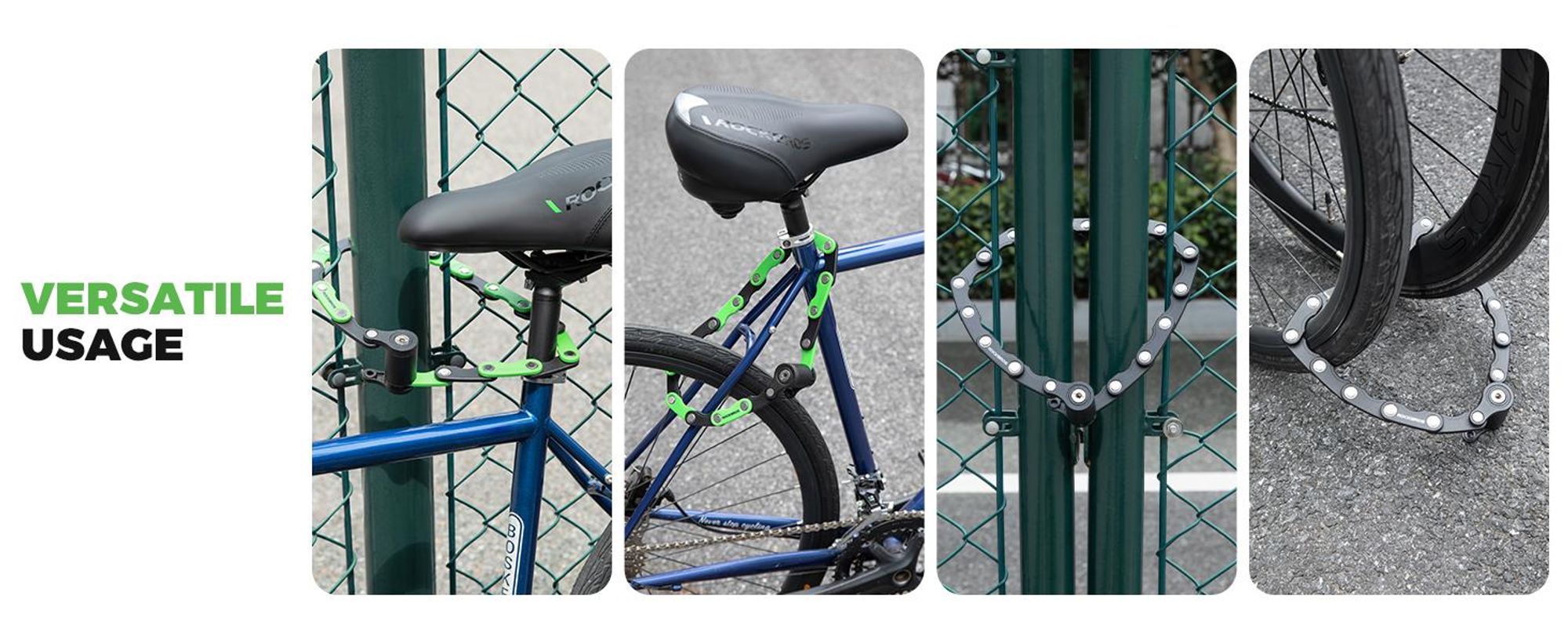 ROCKBROS Fahrradschloss mit Schlüssel 70cm mit Halterung Faltschloss Kettenschloss 519g aus Zinklegierung + ABS Schwarz