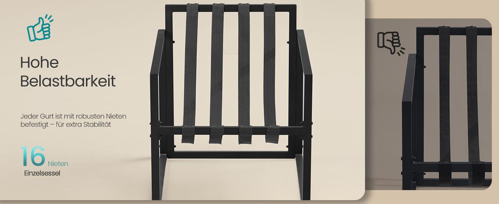 SONGMICS Balkonmöbel Set, 3-teilig, Garten Sitzgruppe mit 2 Stühlen und 1 Tisch, Stahlrahmen, Kissen, für Garten, grau