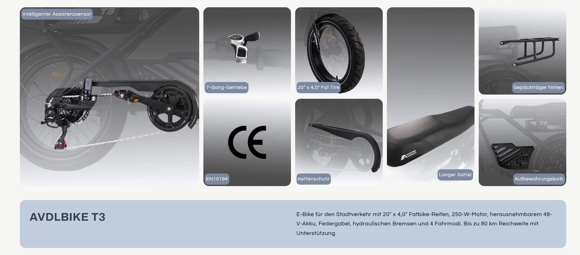 T3 E-Bike Fatbike Cityrad 20×4,0" 62 Nm Elektrofahrrad, 873 Wh, 150kg, bis zum 80km, Shimano 7-Gang, Scheibenbremsen, LCD & LED, NFC, Pedelec 25 km/h