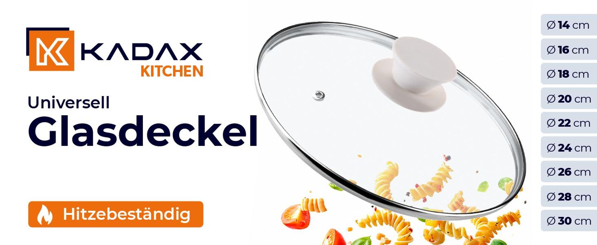 KADAX Glasdeckel mit Silikongriff "Tolfa", hitzebeständiger Kochtopfdeckel, 16 cm