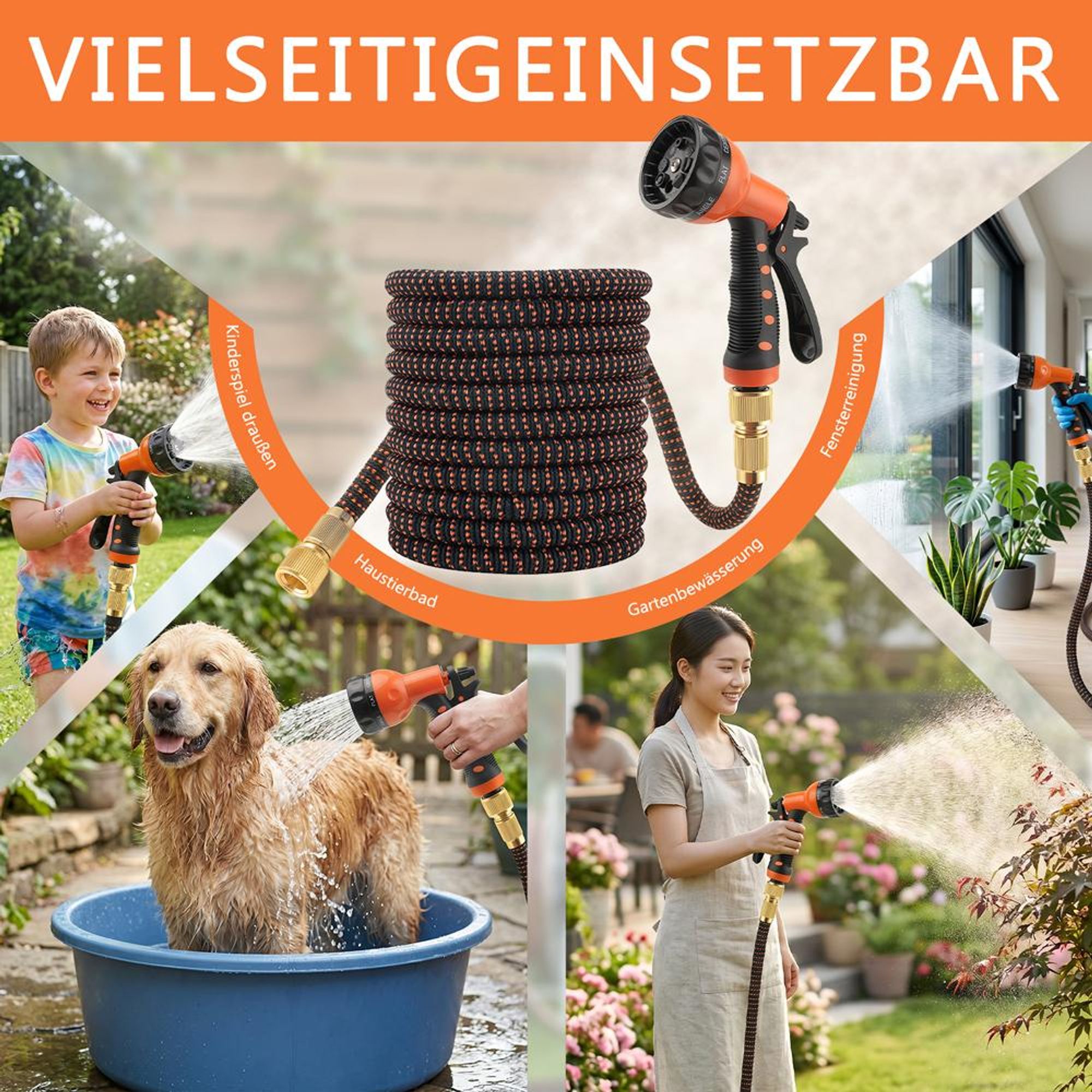Flexibler Gartenschlauch Flexischlauch 22.5 m mit Handbrause, Wasserschlauch mit 8 Sprühfunktionen