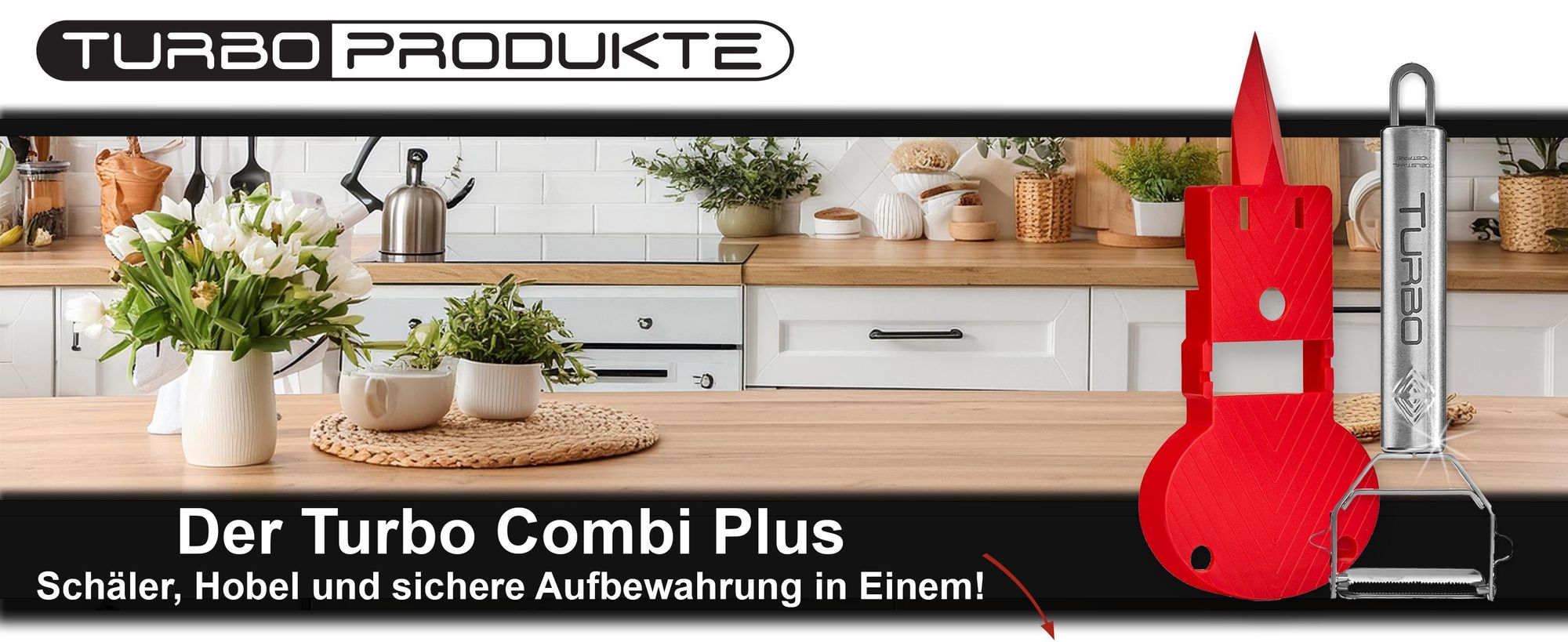 TURBO PRODUKTE Turbo Schäler aus Edelstahl für Rechts- und Linkshänder in Küche abgebildet