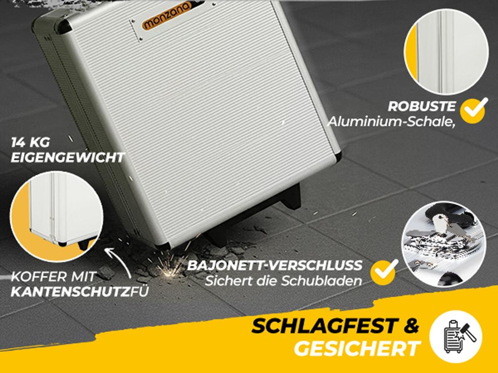 MONZANA® 1050tlg Werkzeugtrolley CrV-Stahl Werkzeugkoffer Aluminiumkoffer mit Rollen Teleskopgriff Abschließbar Qualitätswerkzeug Werkzeugset Anthrazit