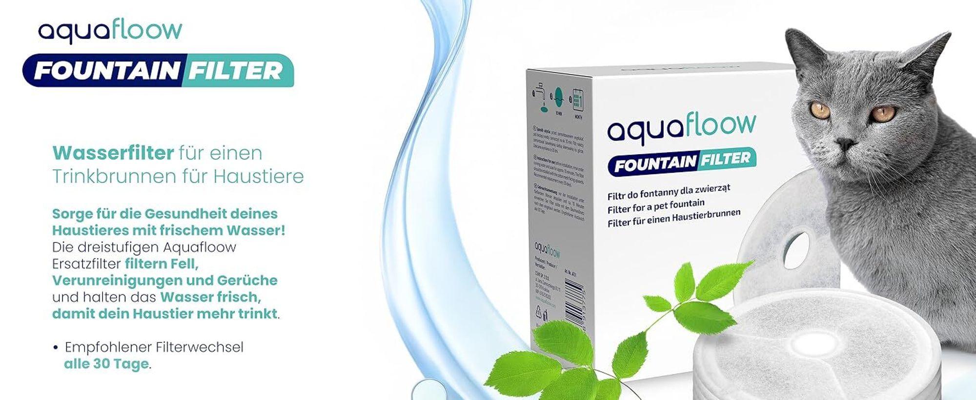 AquaFlow 5er Set Filter für Catit Flower Fresh & Clear – 3-stufige Filter für Katzenbrunnen, Hunde-Trinkbrunnen