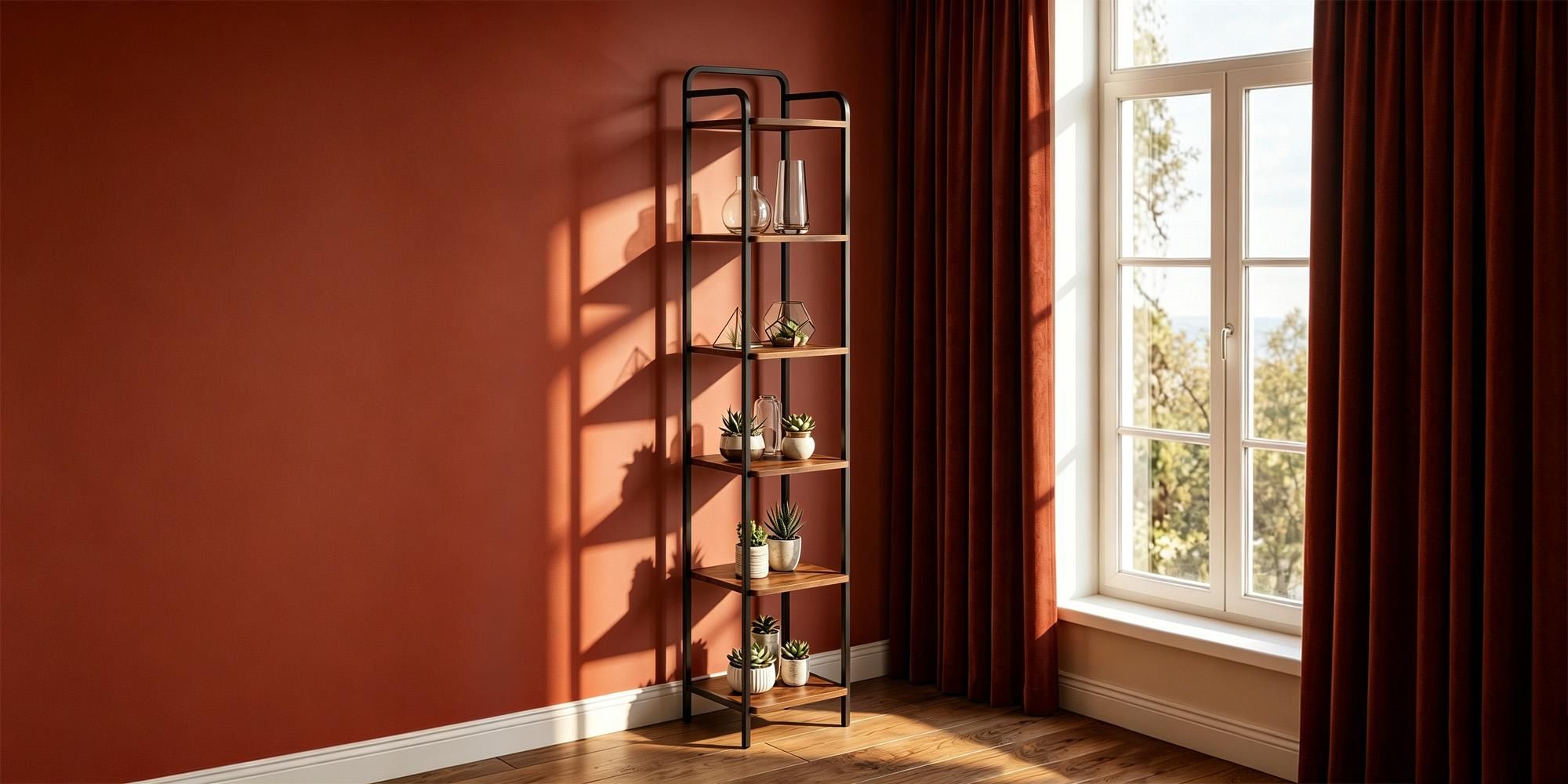 Schmales Regal 6 Ebenen, 30 x 33 x 166 cm, Vintagebraun-Schwarz | Bücherregal, Standregal, Eckregal, für Wohnzimmer Büro Schlafzimmer Küche