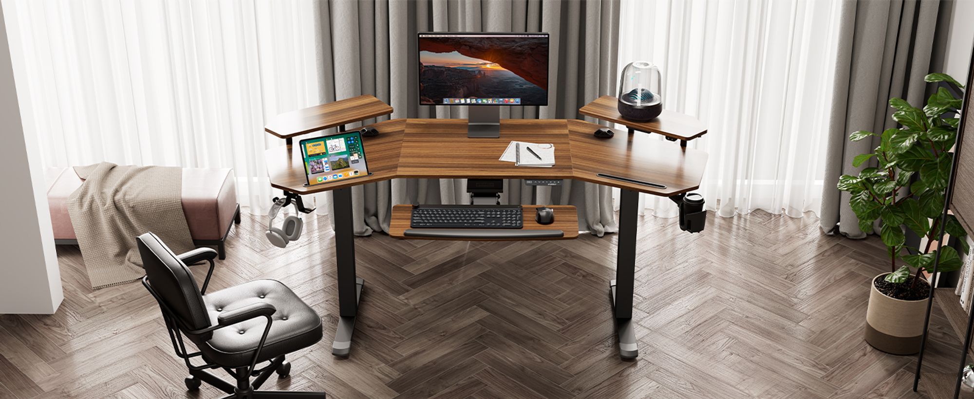 EUREKA ERGONOMIC Elektrisch Computertisch 182×76cm Höhenverstellbarer Schreibtisch Stehpult Gaming Tisch mit Monitorständer und Tastaturablage