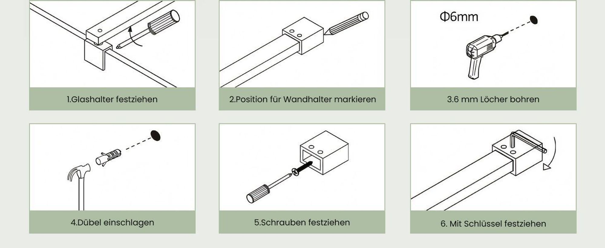 S'AFIELINA Haltestange für Duschwand 700–1200 mm, Edelstahl, Wand-zu-Glas Stabilisator für 8/10 mm Glas, Duschtür oder feste Seitenwand, 2 Stück