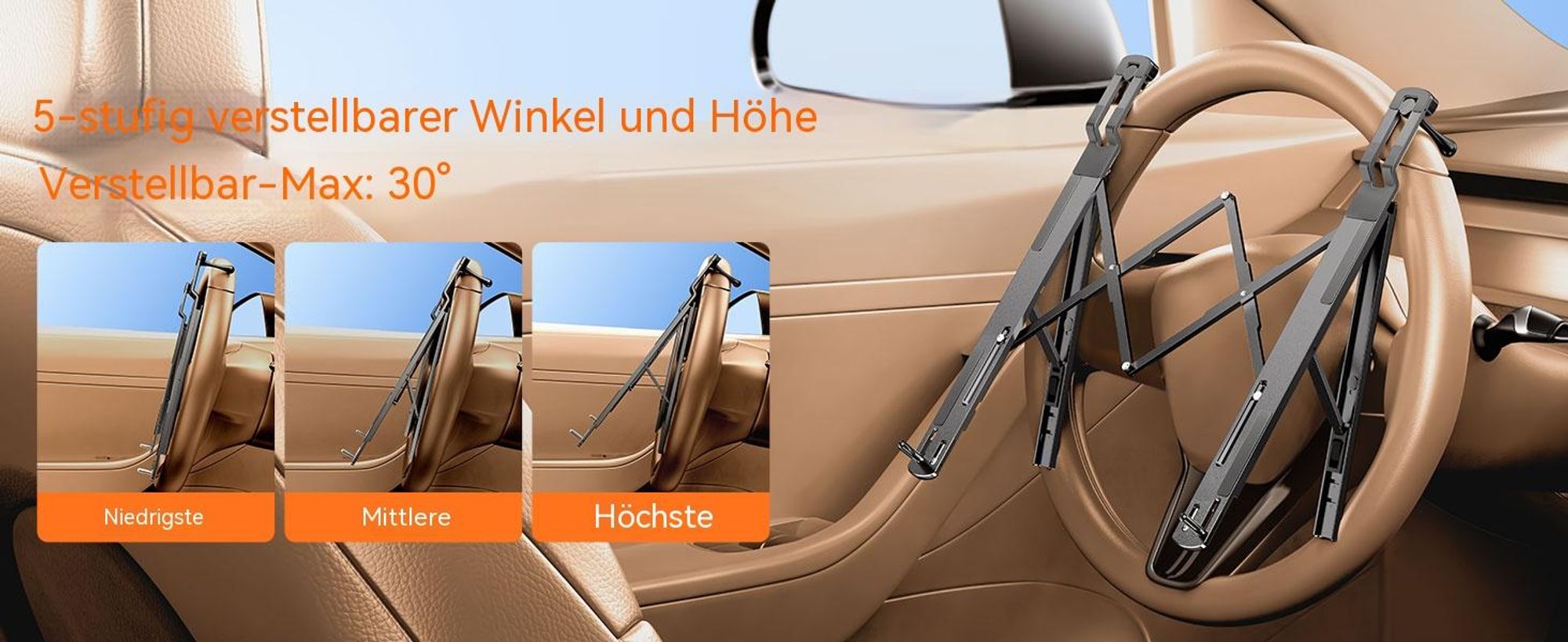 Lenkradtisch Auto Höhenverstellbar, KFZ Laptop Tablet Halterung & Auto Schreibtisch, Klappbarer Tisch fürs Lenkrad, Mobiles Büro Zubehör LKW SUV