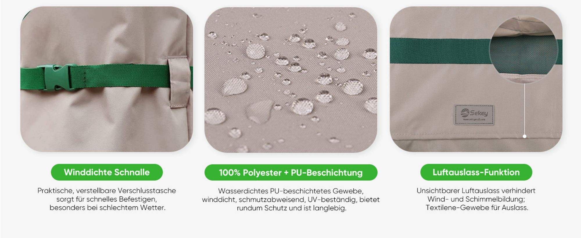 Sekey Sonnenschirm-Schutzhülle für Ø 400 cm Gartenschirm mit Stab und Reißverschluss, Taupe